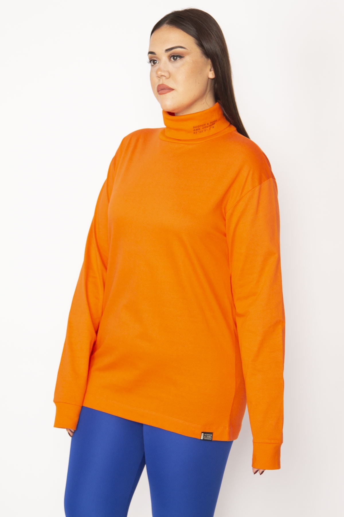 Levně Şans Women's Plus Size Orange Cotton Fabric Turtleneck Blouse