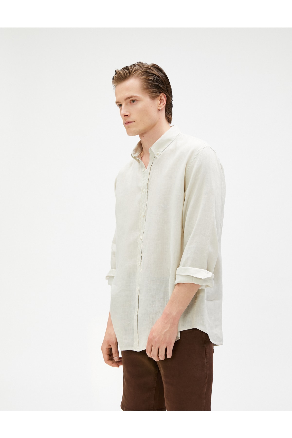Koton Linen Shirt Classic Collar Buttoned Long Sleeve
