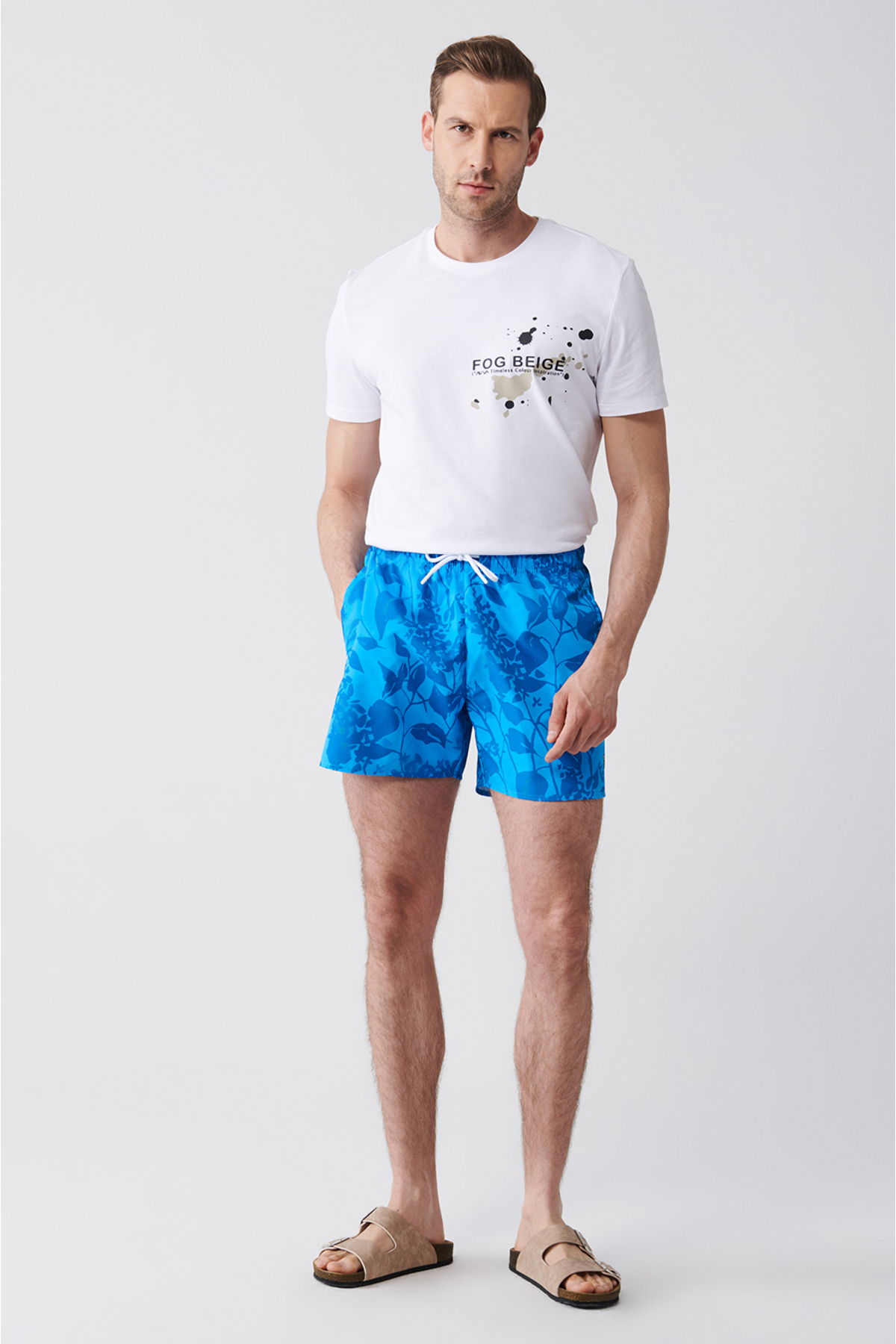 Avva Men's Green-Blue Quick Dry Printed Swimwear in a Standard Size Seafood Shorts