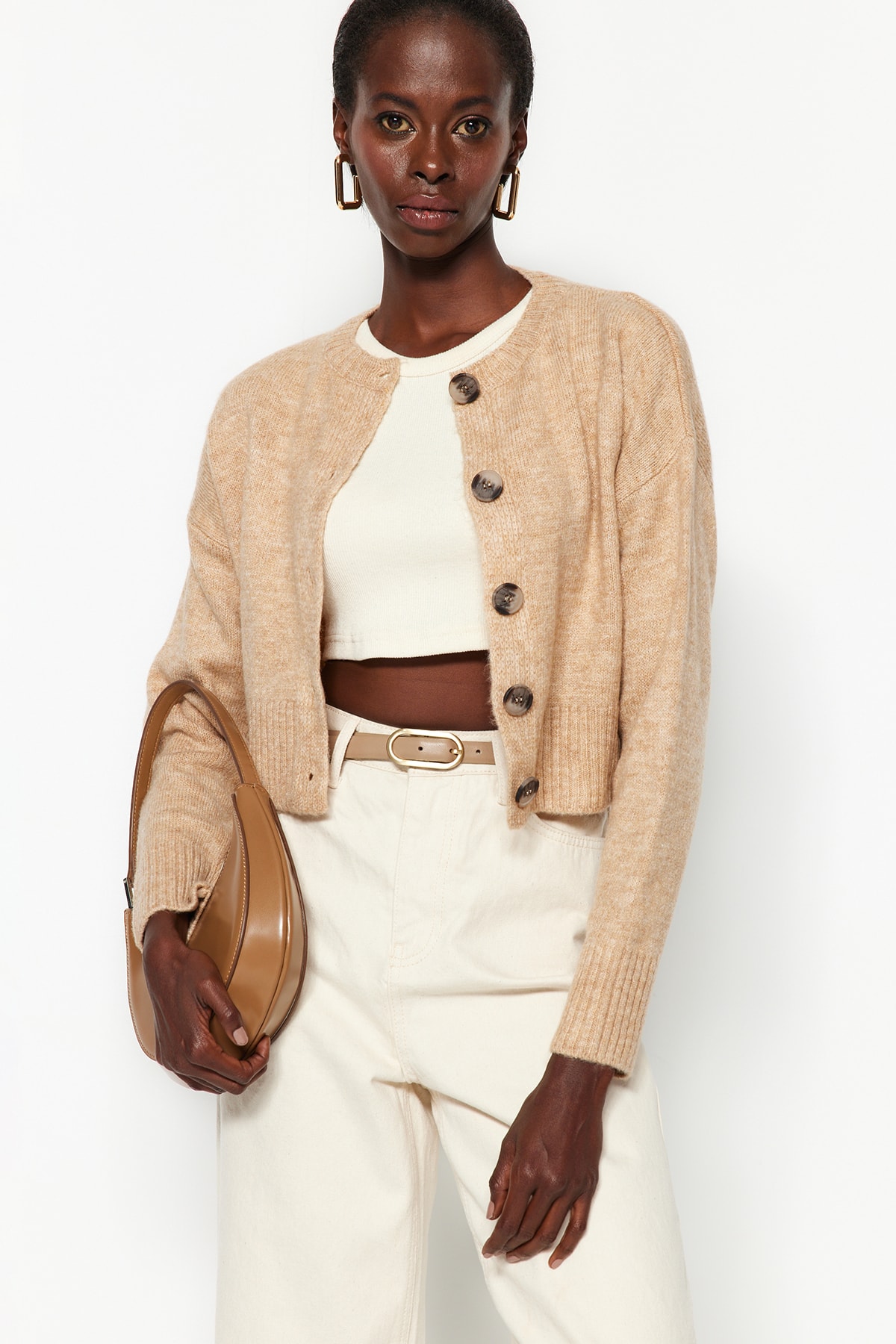 Trendyol Beige Soft Textured Gradient Knitwear Cardigan
