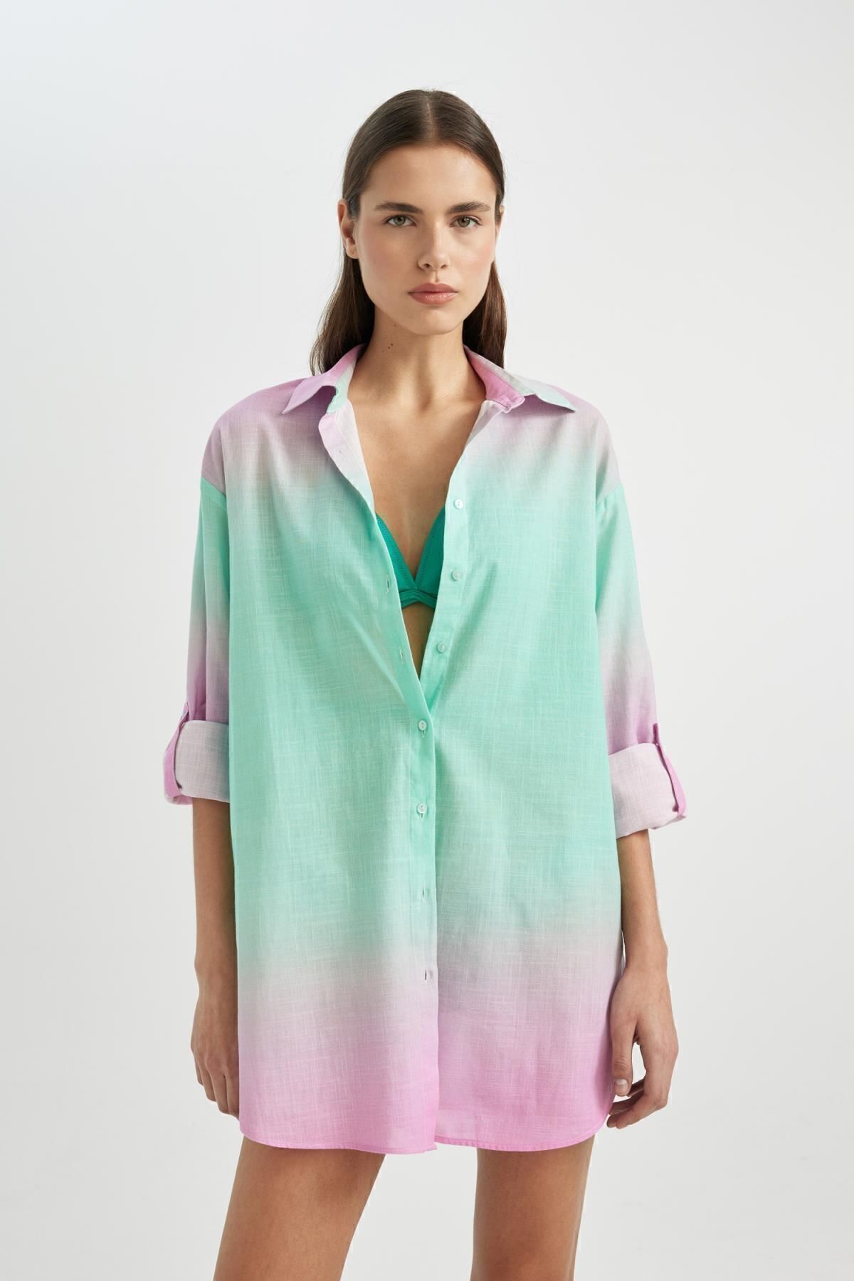 DEFACTO Fall In Love Regular Fit Patterned Poplin Beach Shirt