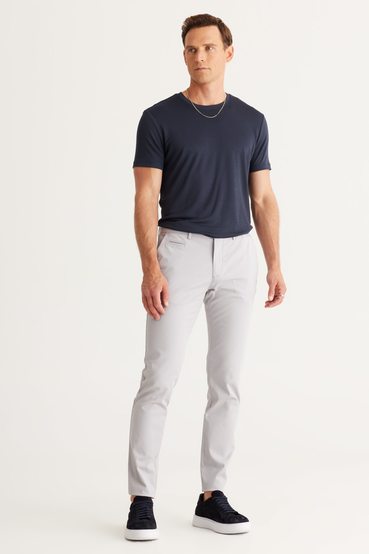Levně AC&Co / Altınyıldız Classics Men's Stones Slim Fit Slim Fit Trousers with Side Pockets, Cotton Diagonal Patterned Flexible Trousers.