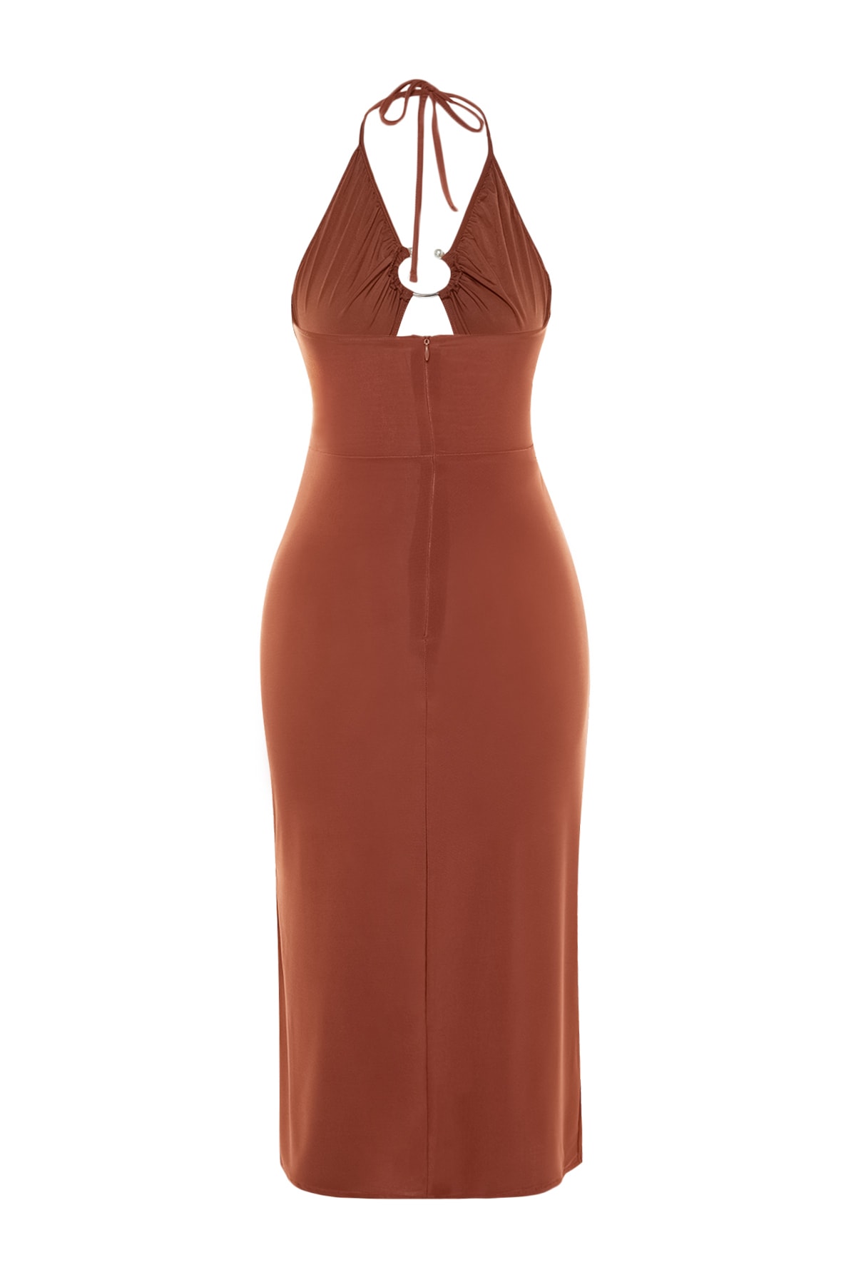 Rochie de seara Trendyol Dark Brown cu accesorii tricotate