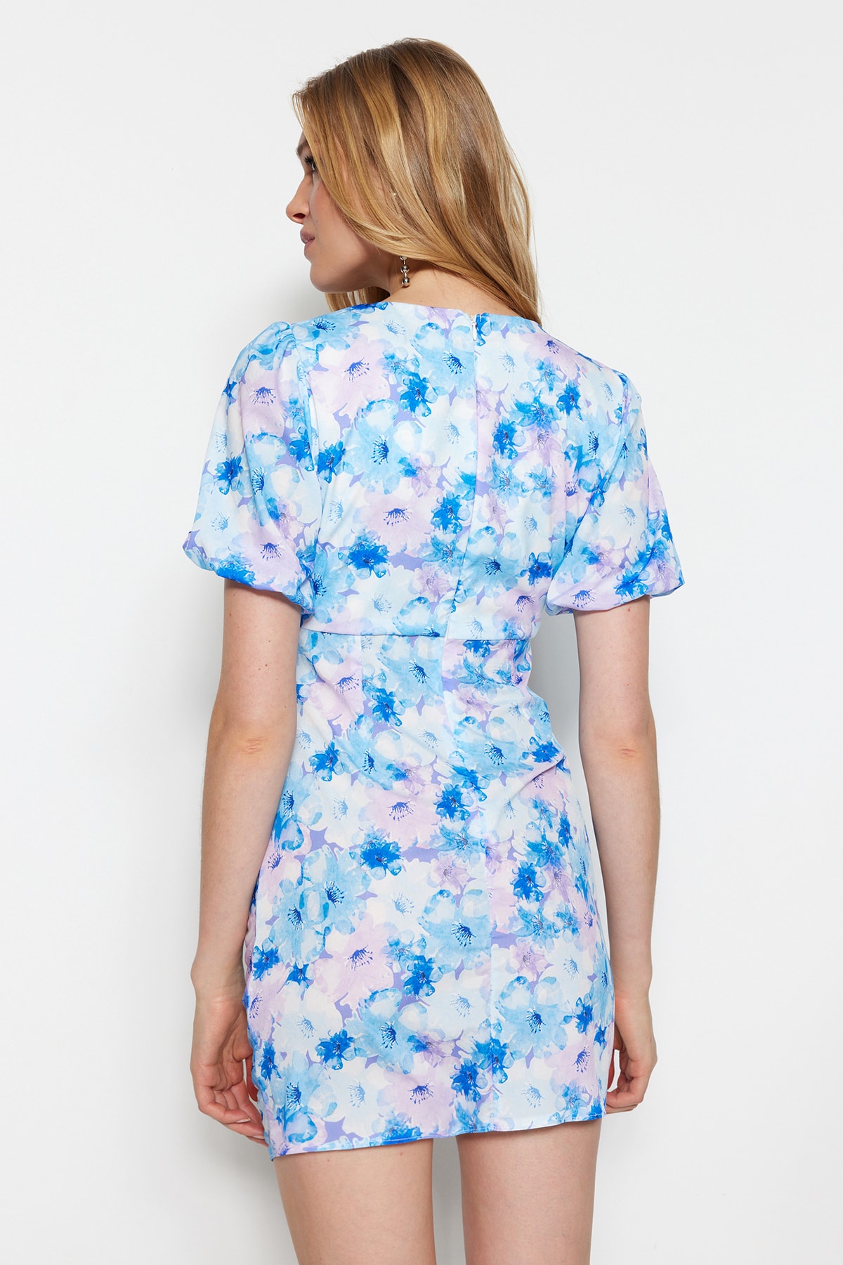 Trendyol multicolor montat țesut mini drapat model floral rochie țesută