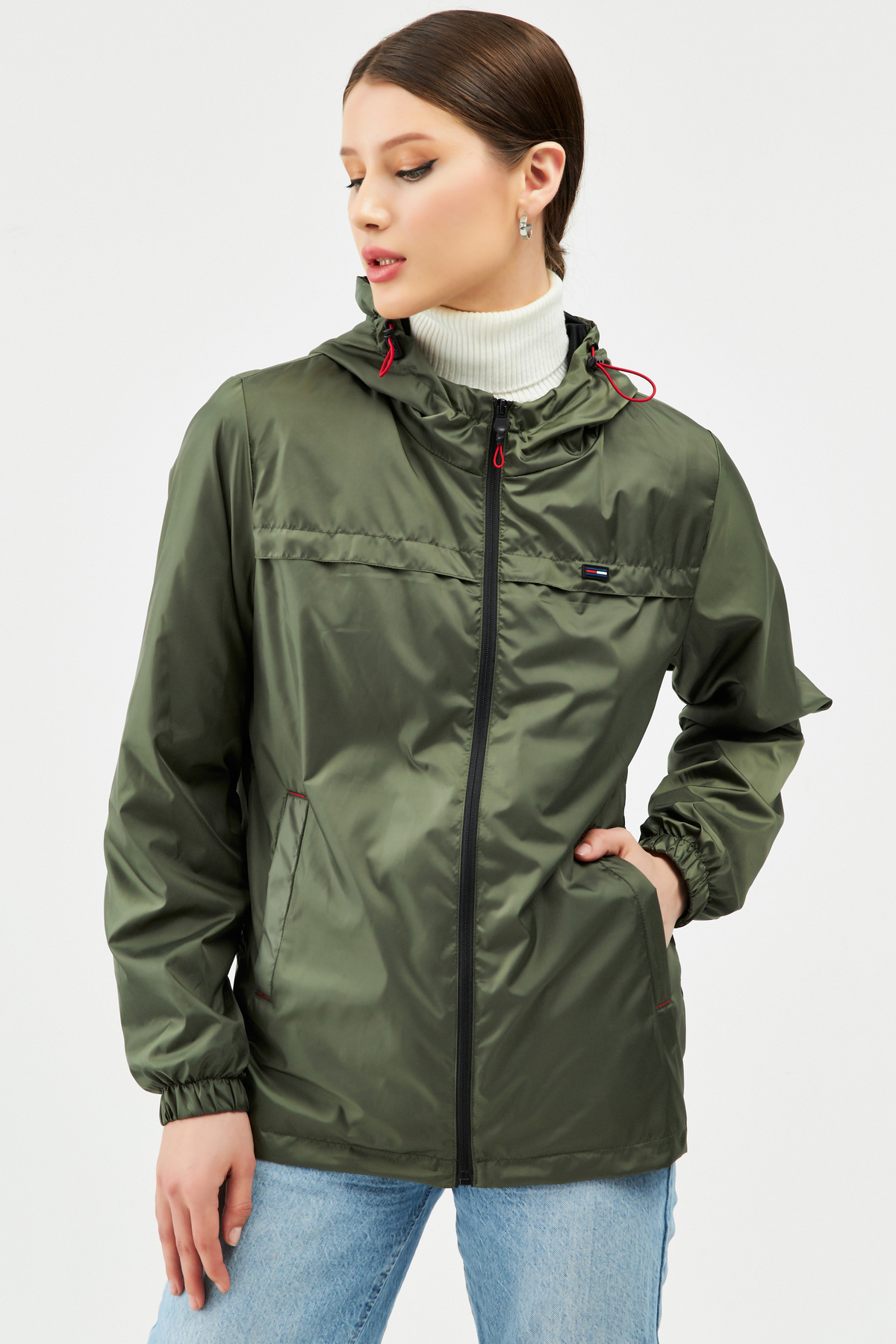 Levně River Club Dámské Khaki nepromokavá pláštěnka s kapucí s vnitřní podšívkou a kapsou - Windbreaker Jacket