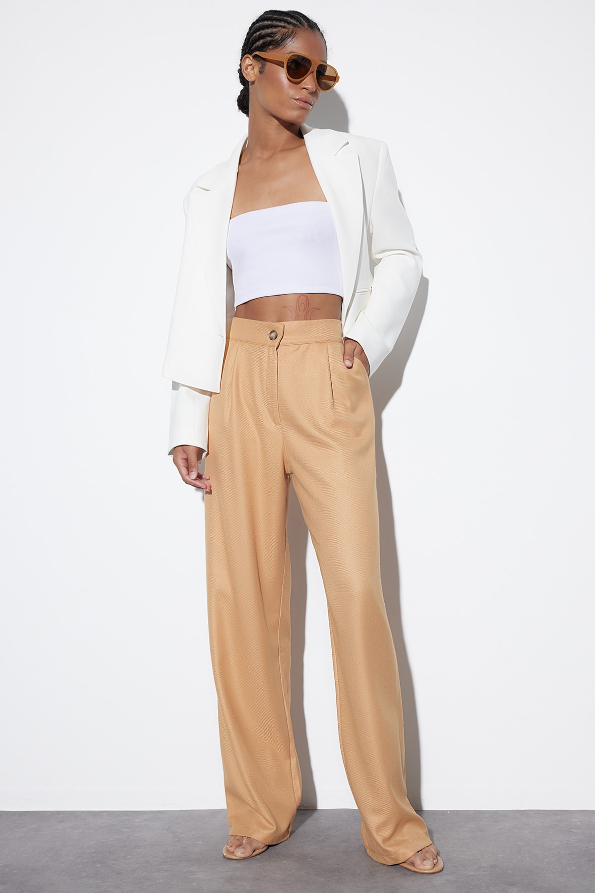 Trendyol Camel Wide Leg Woven Tall Pants
