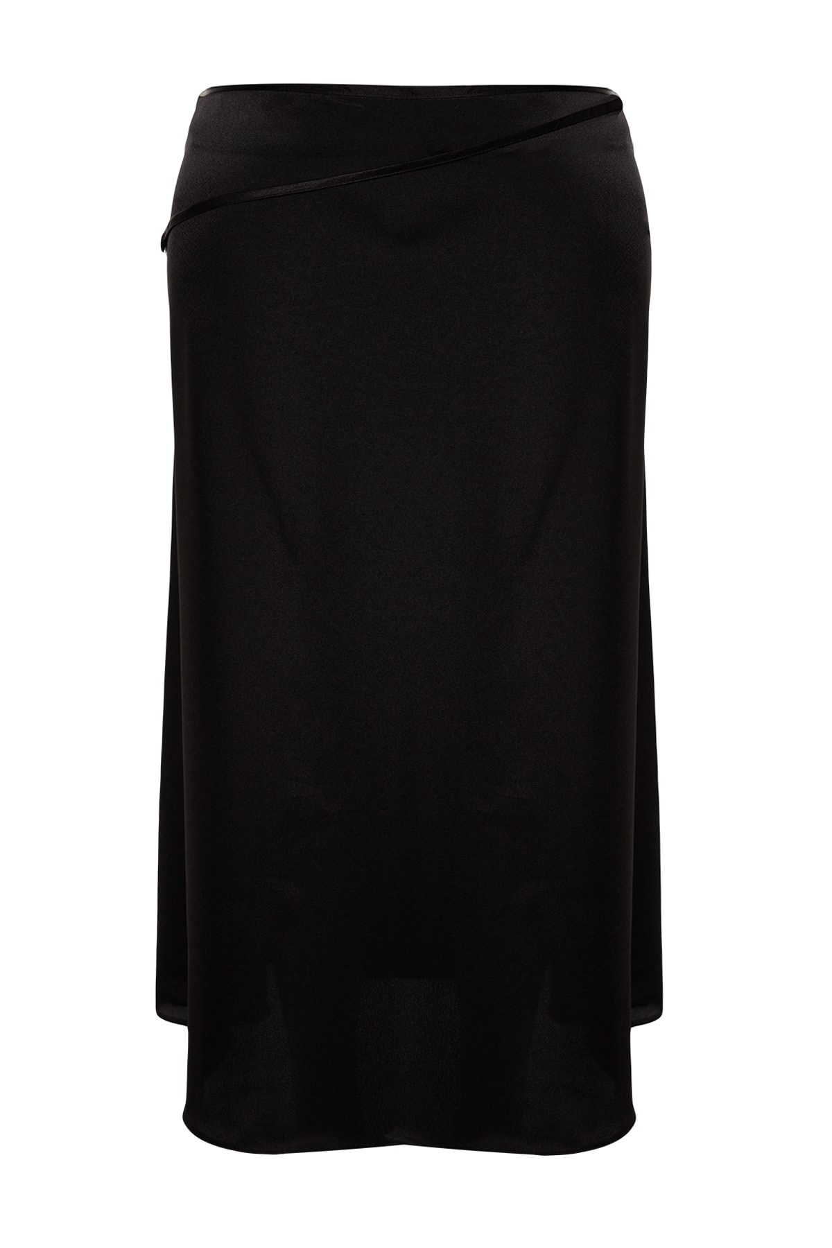 Levně Trendyol Curve Black Accessory Detailed Satin Woven Skirt