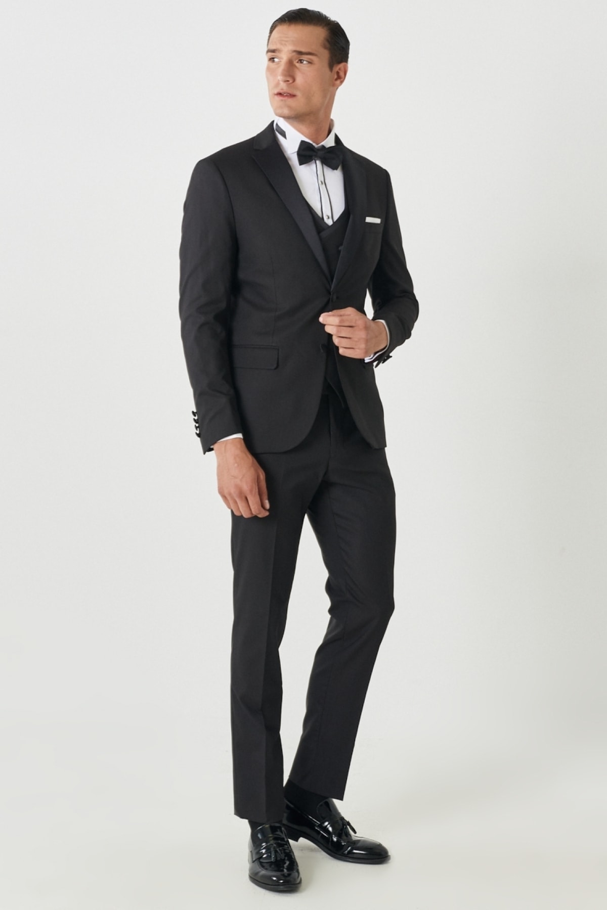 Levně ALTINYILDIZ CLASSICS Men's Black Slim Fit Slim Fit Monocollar Patterned Vest Tuxedo Suit.