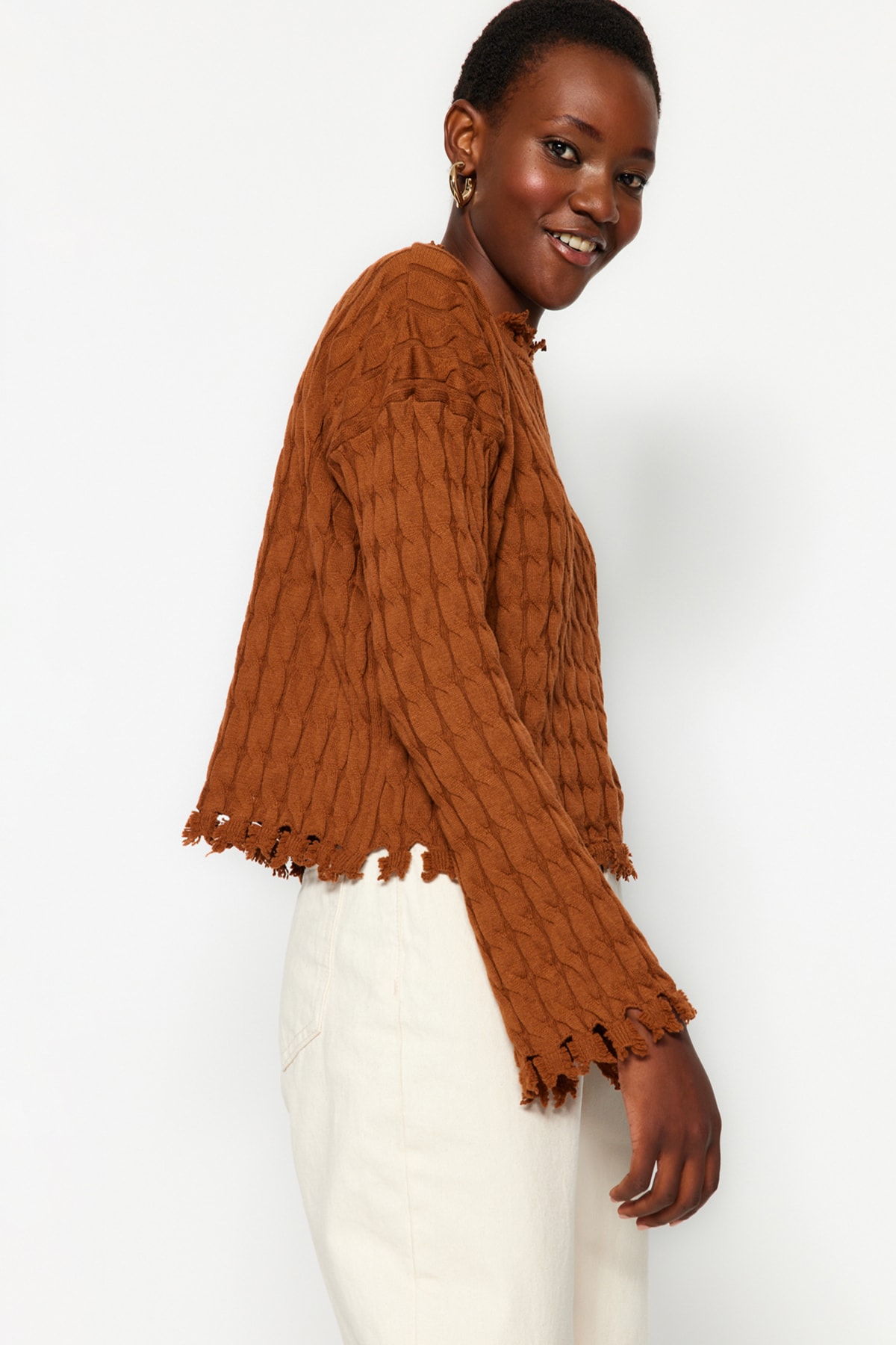 Trendyol Cinnamon Premium/Special Yarn Knitwear Sweater