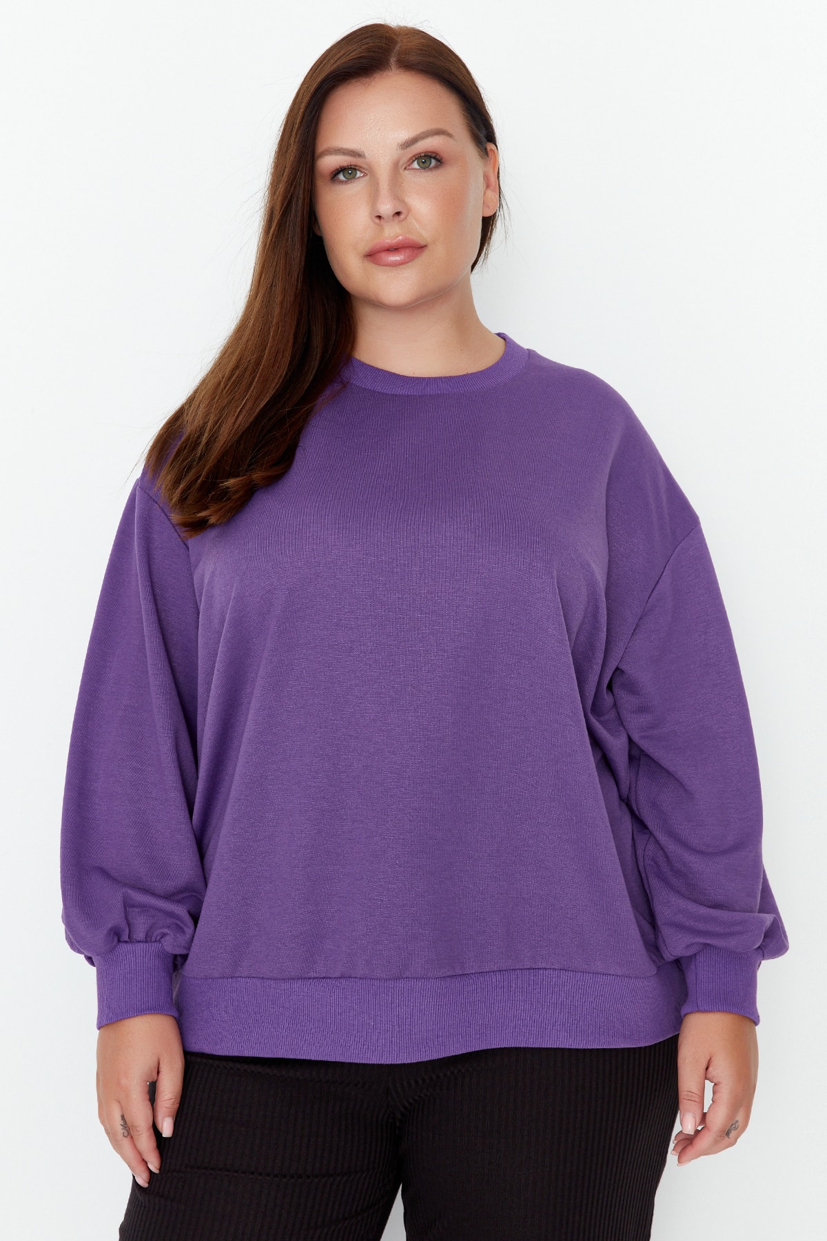 Trendyol Curve Purple Crew Neck Basic Thin Knitted Sweatshirt.