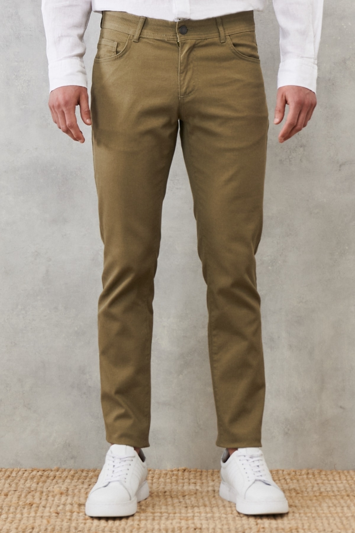 Levně ALTINYILDIZ CLASSICS Men's Green Slim Fit Slim Fit Dobby 5 Pocket Casual Flexible Trousers