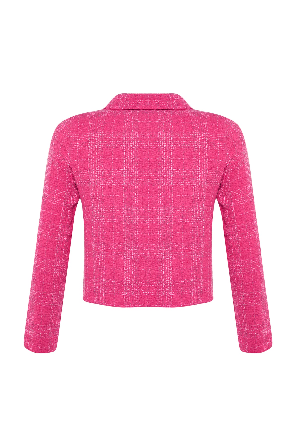 Trendyol Pink Fitted Pocket Detail Plaid Crop Woven Jacket