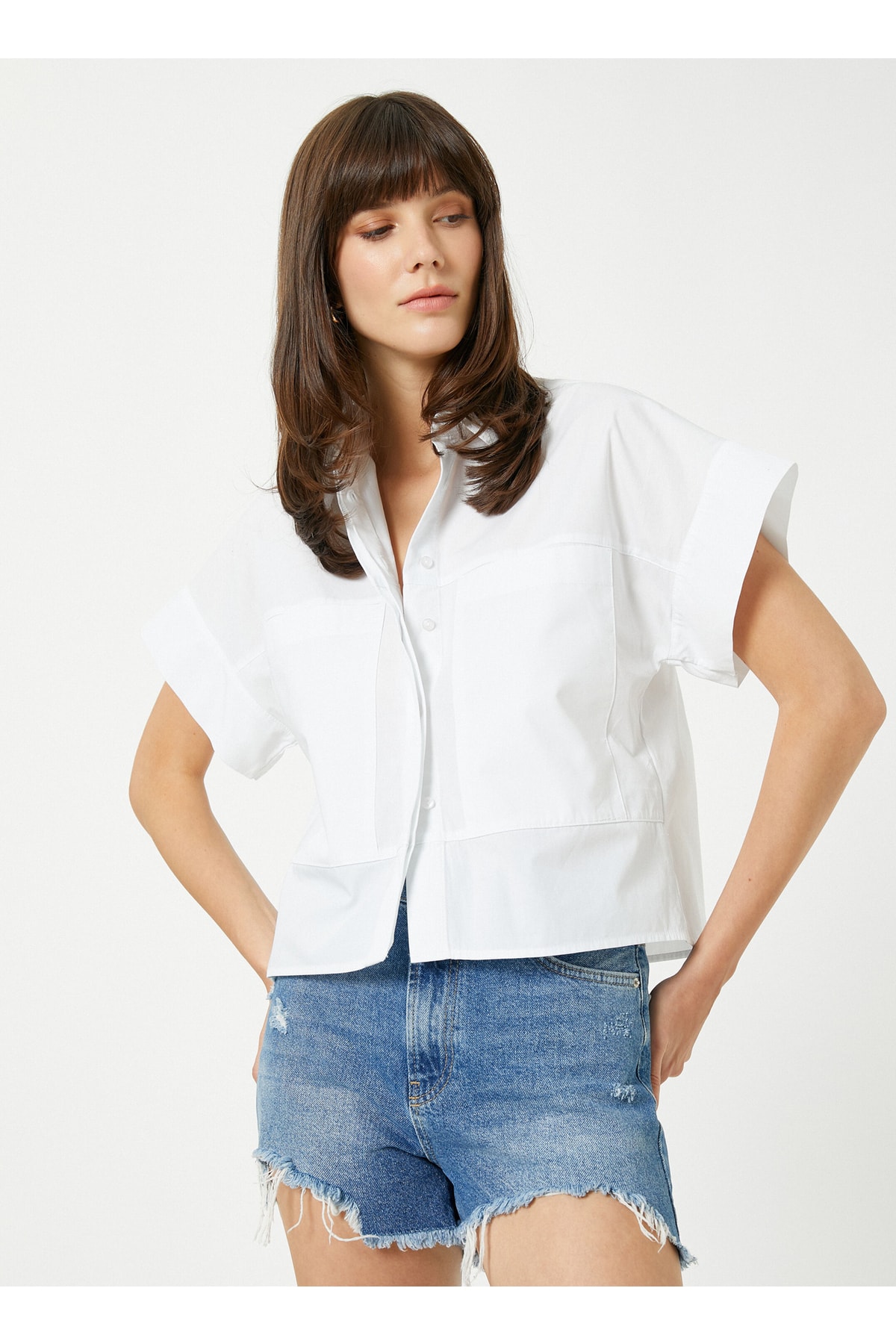 Levně Koton Standard Shirt Collar Plain Off-White Women's Shirts 3sak60018pw