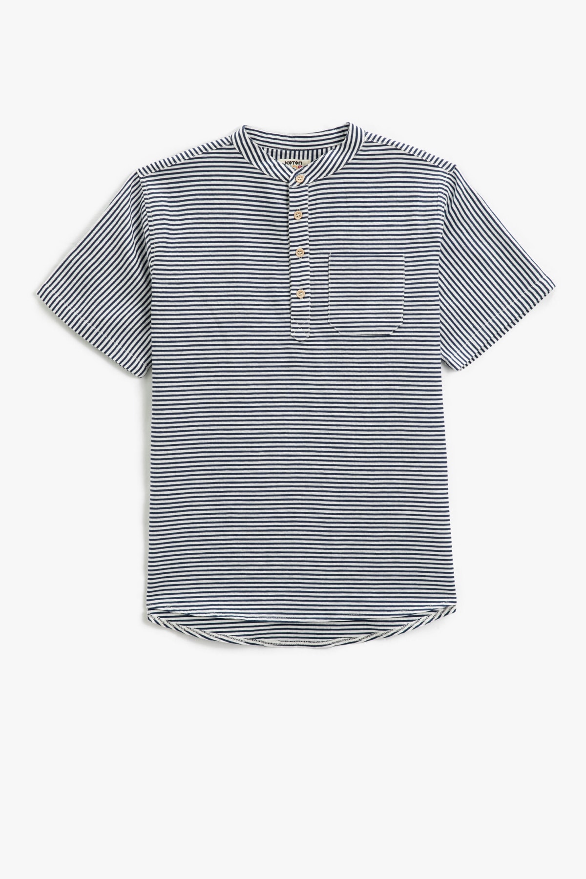 Levně Koton Mandarin Collar T-Shirt Short Sleeved One Pocket Striped Cotton