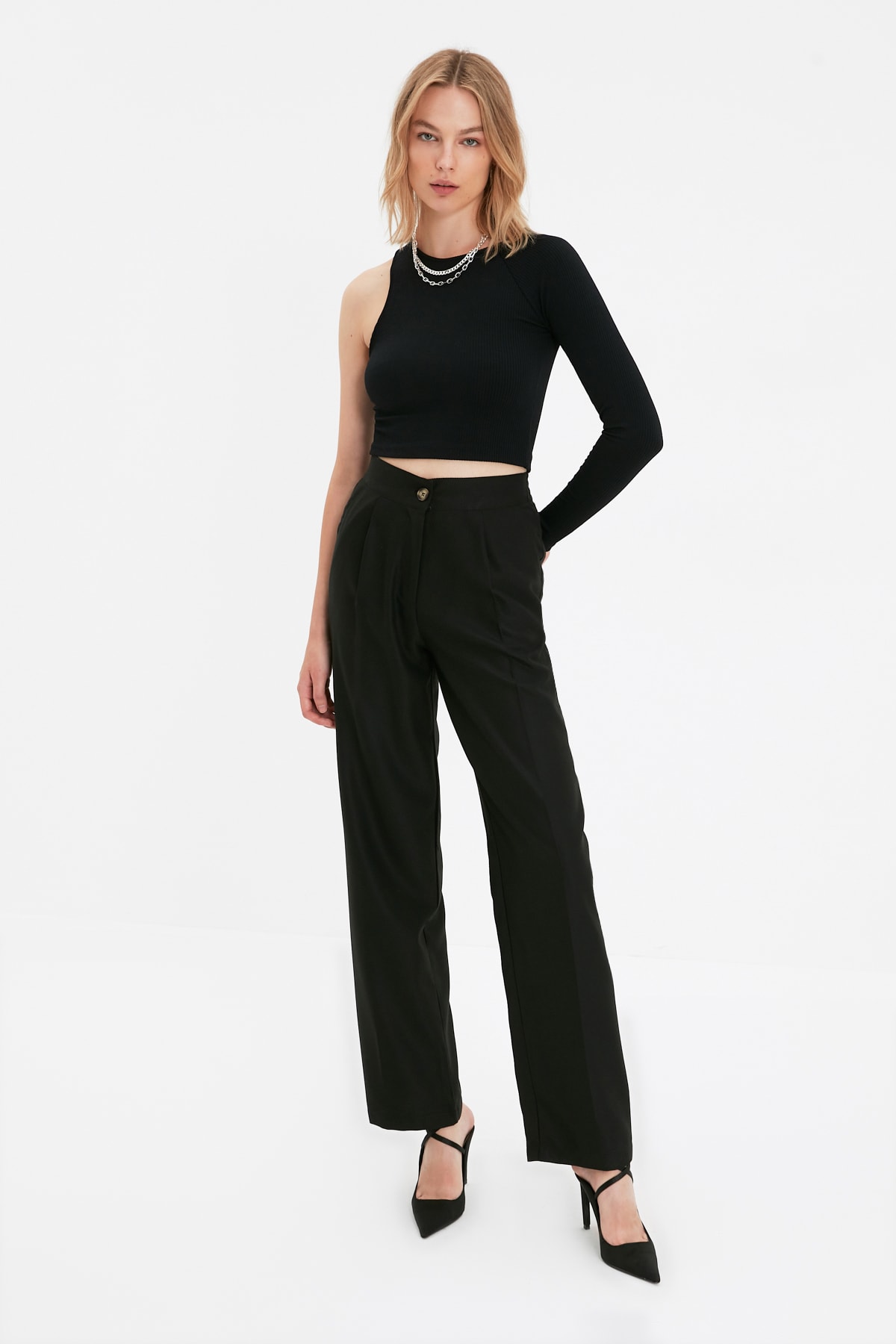 Pantaloni țesute Trendyol Black Straight/Straight Fit