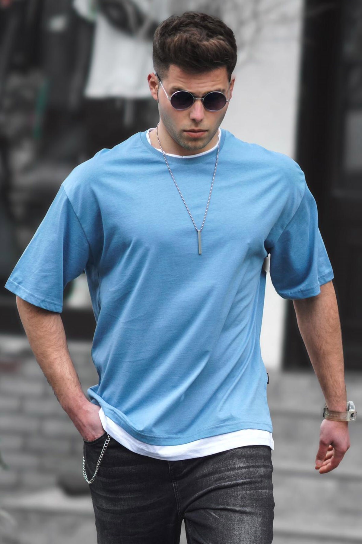 Levně Madmext Men's Blue Oversize T-Shirt 4978