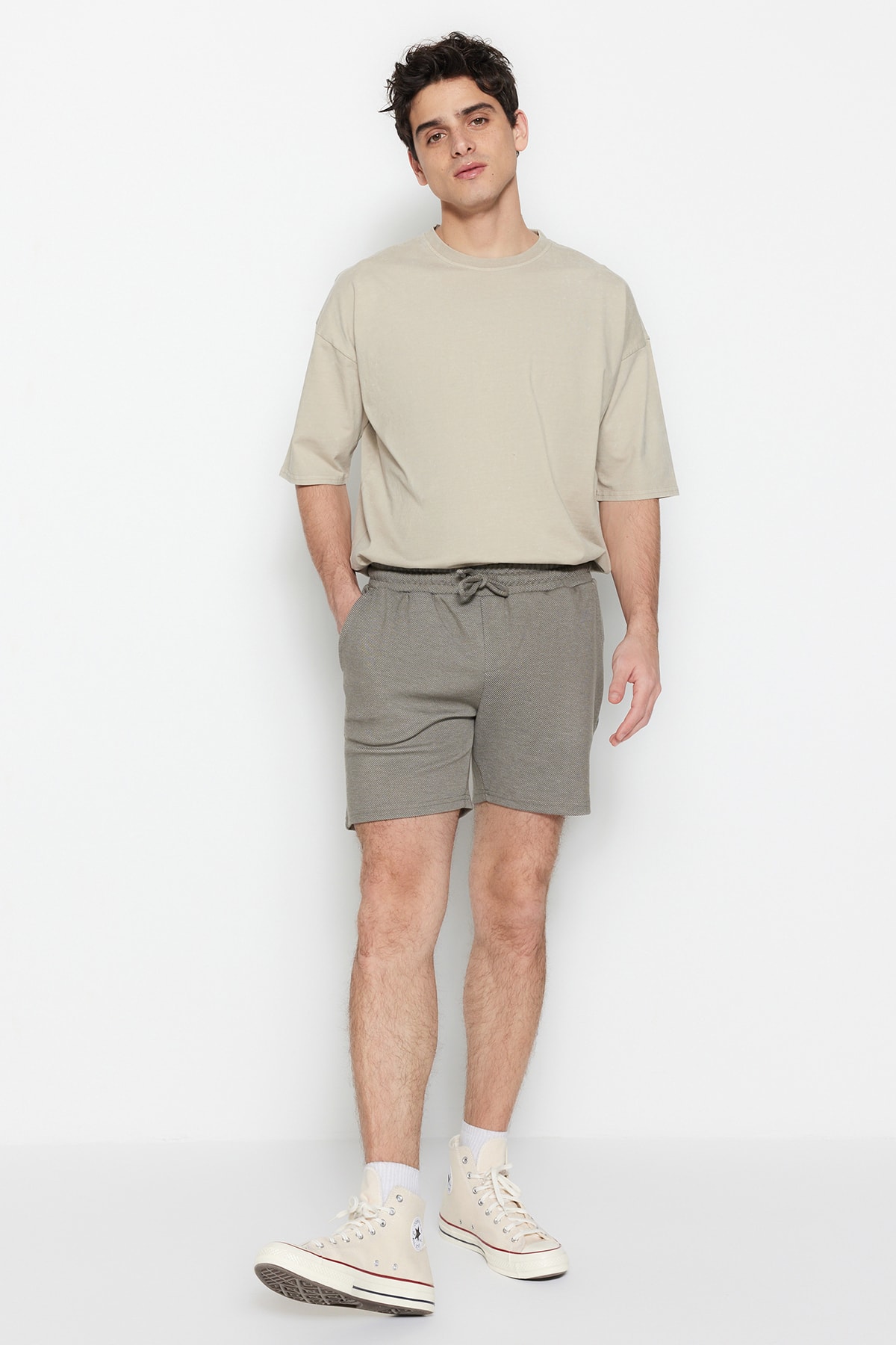 Trendyol Khaki Men's Regular Mid-Length/Normal Cut Elastic Waist Corded Shorts