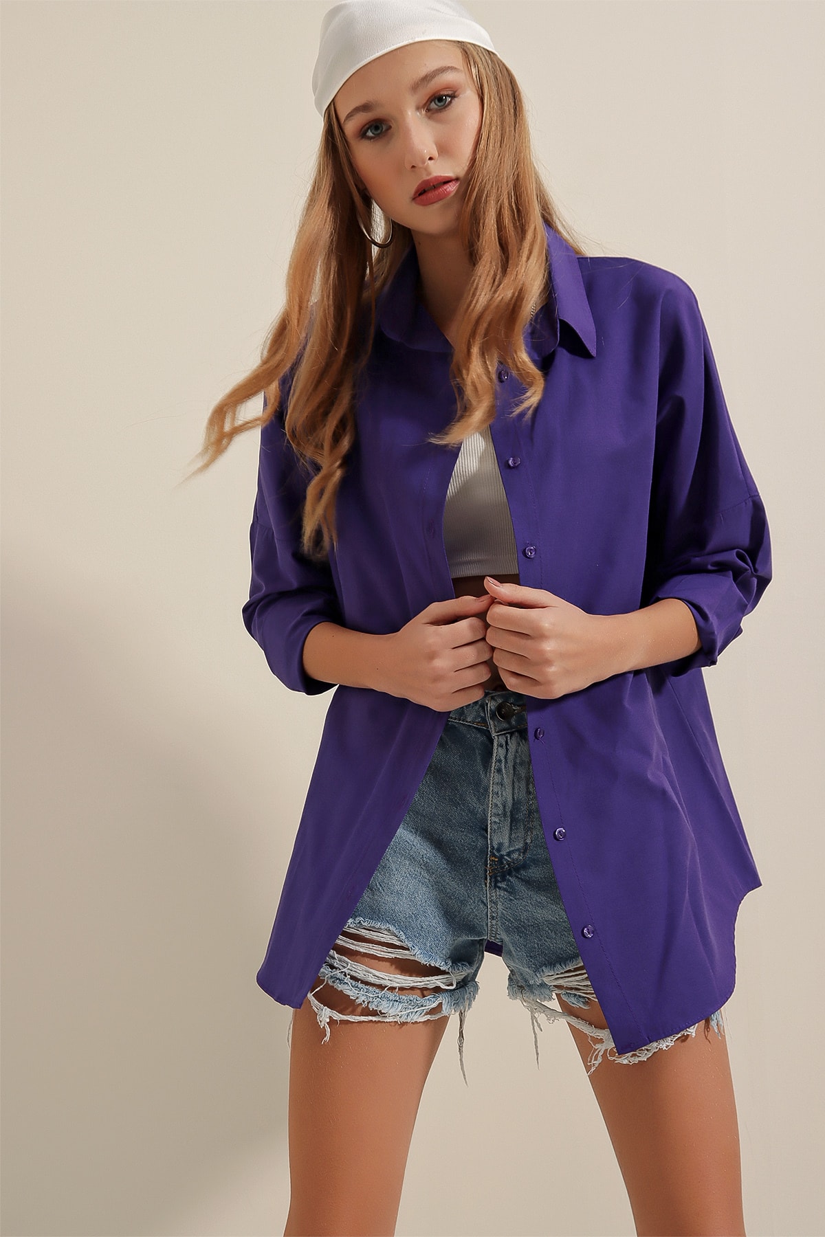 Levně Bigdart 3900 Oversize Basic Long Shirt - Purple
