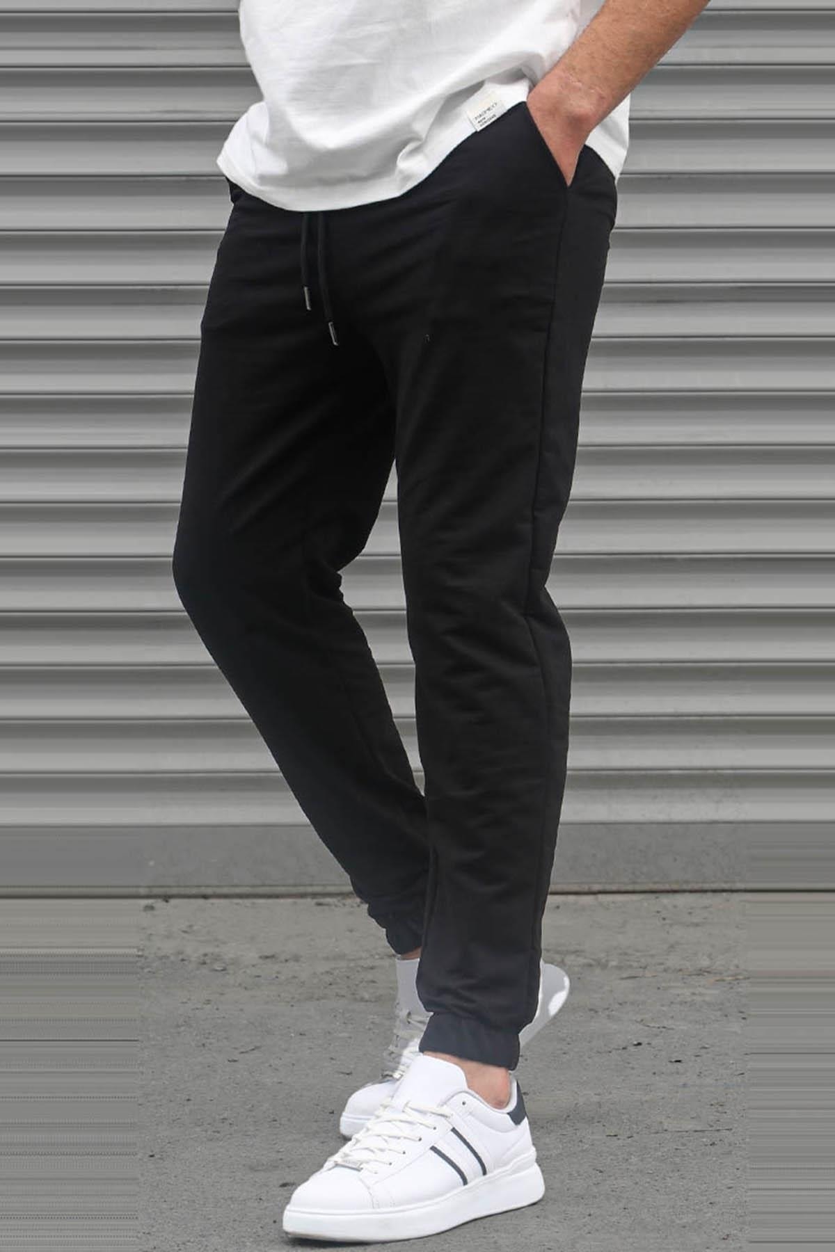 Madmext Black Basic Men's Tracksuits With Elastic Legs 5494