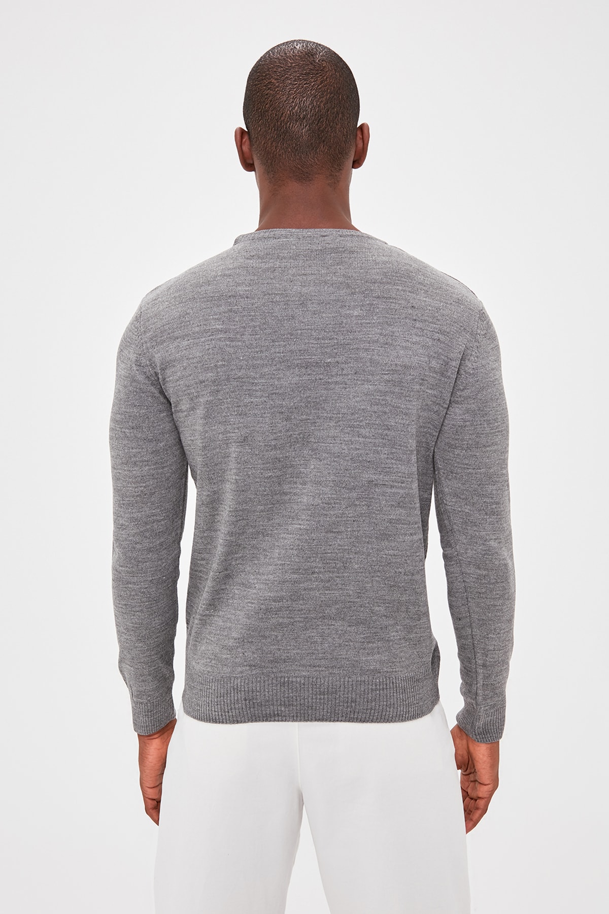 Trendyol Gray Men's Slim Fit Textured Sweater