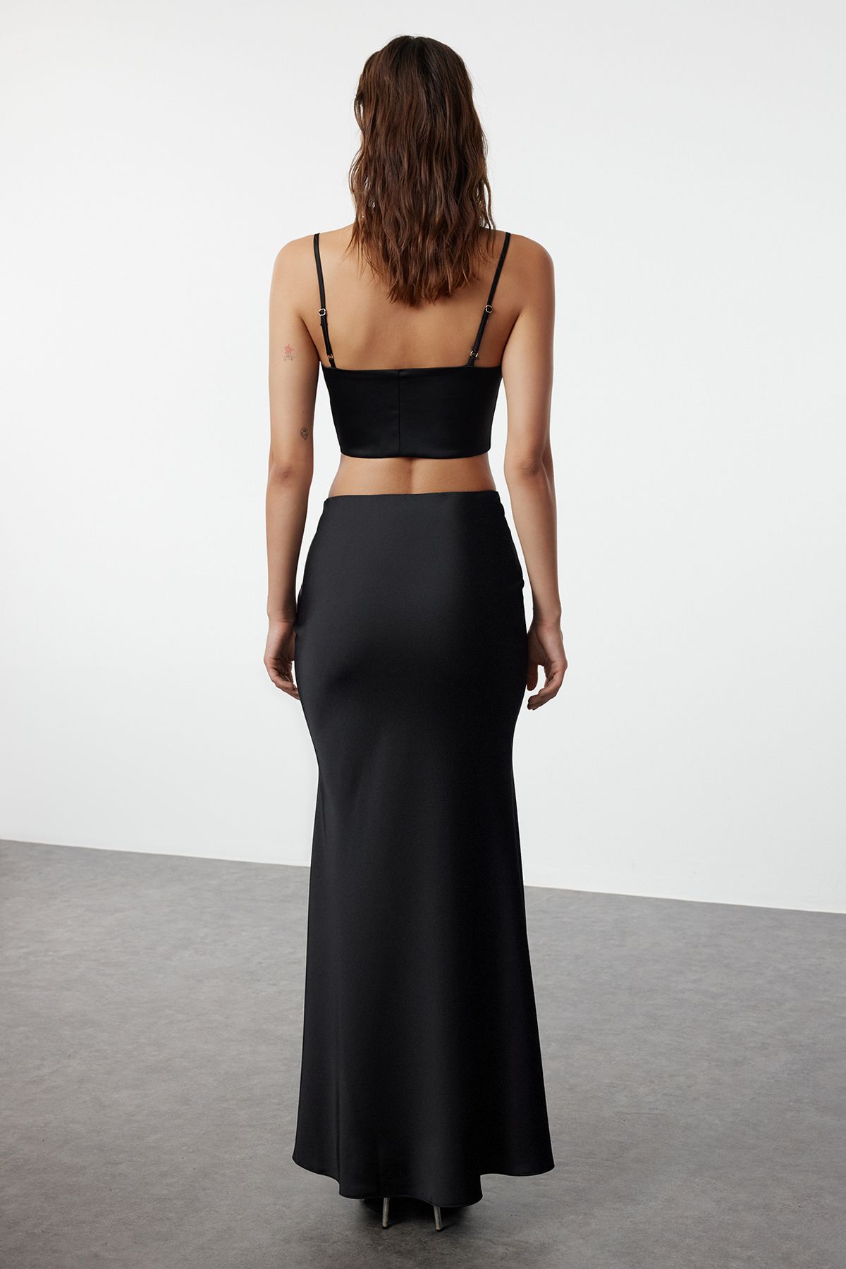 Trendyol Black Woven Satin Long Skirt