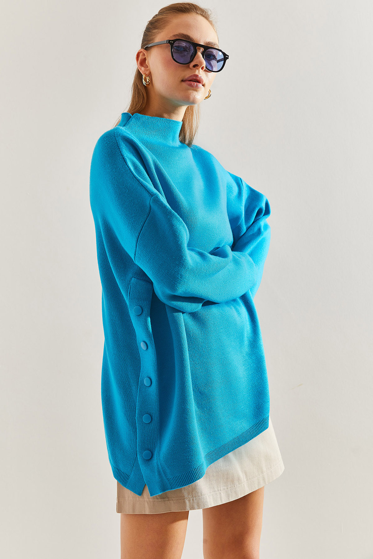 Levně Bianco Lucci Women's Side Button Detailed Knitwear Sweater