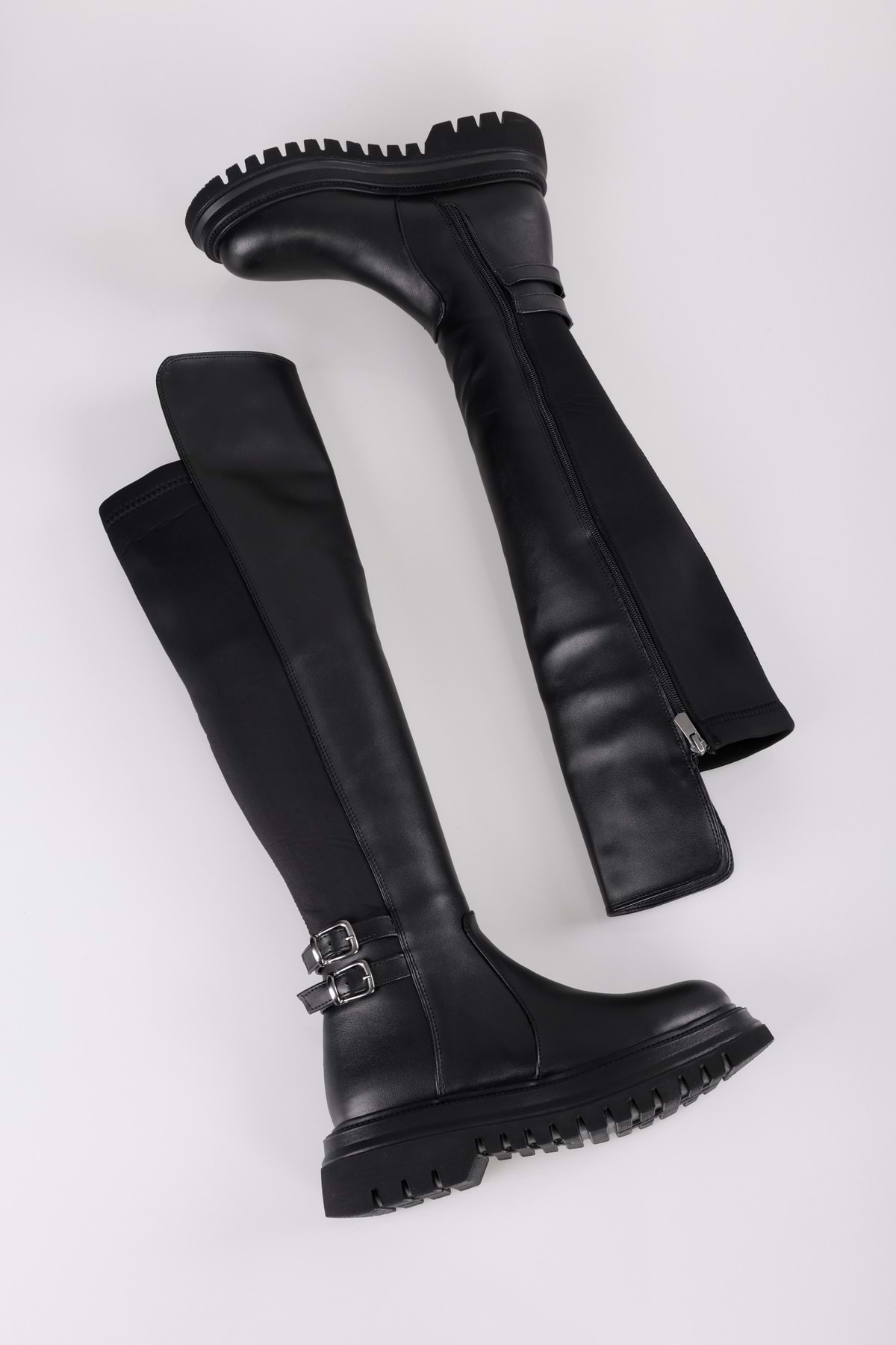 Shoeberry Women's Jaffa Black Chunky Sold Elastic Boots