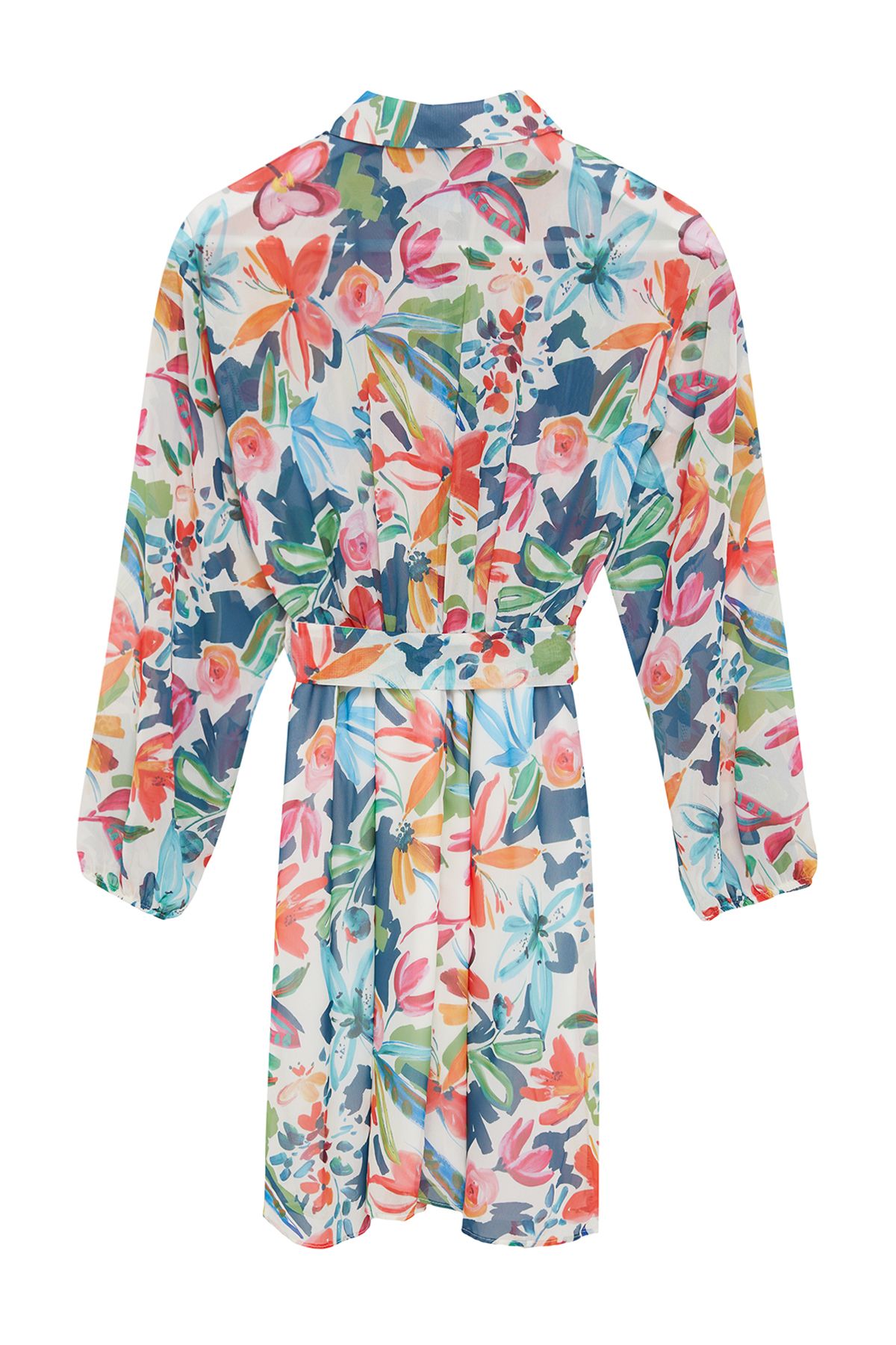 Trendyol Multi Color Floral Pattern Waist Open Mini Lined Chiffon Woven Dress