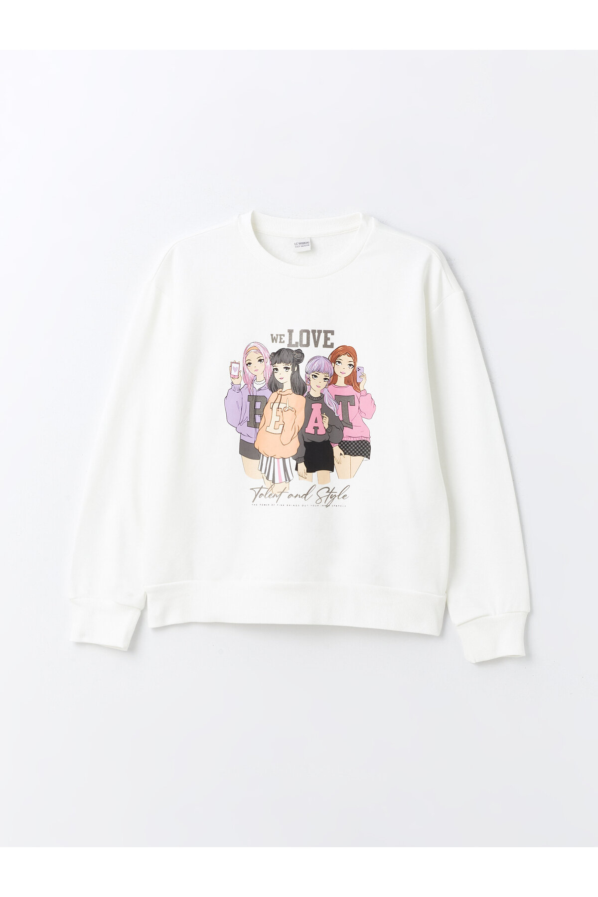 Levně LC Waikiki Girls' Crew Neck Printed Long Sleeve Sweatshirt
