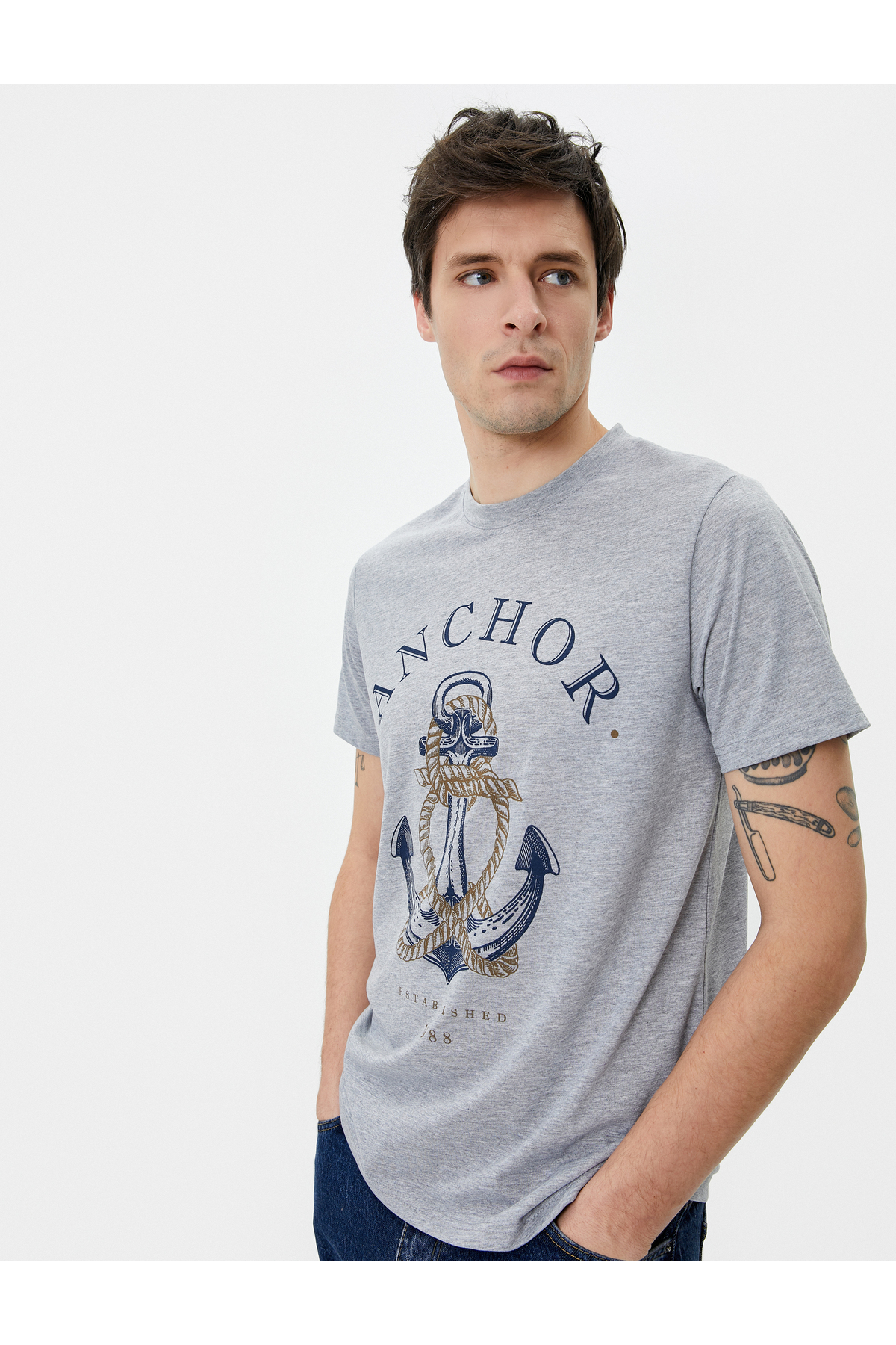 Koton Printed T-Shirt Nautical Theme Slim Fit Crew Neck