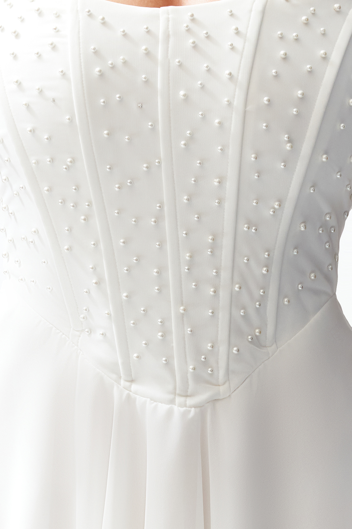 Trendyol Bridal White Body-Fitting Lined Pearled Woven Short Wedding/Wedding Elegant Evening Dress