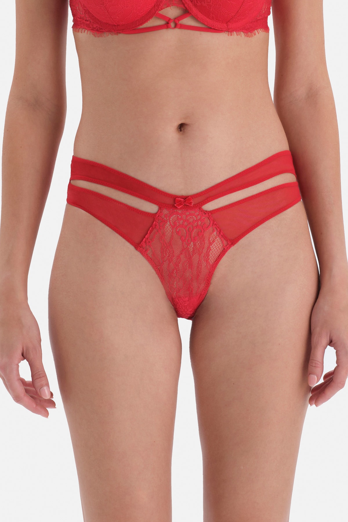 Levně Dagi Red Brazilian Panties with Low-cut Back and String Detail