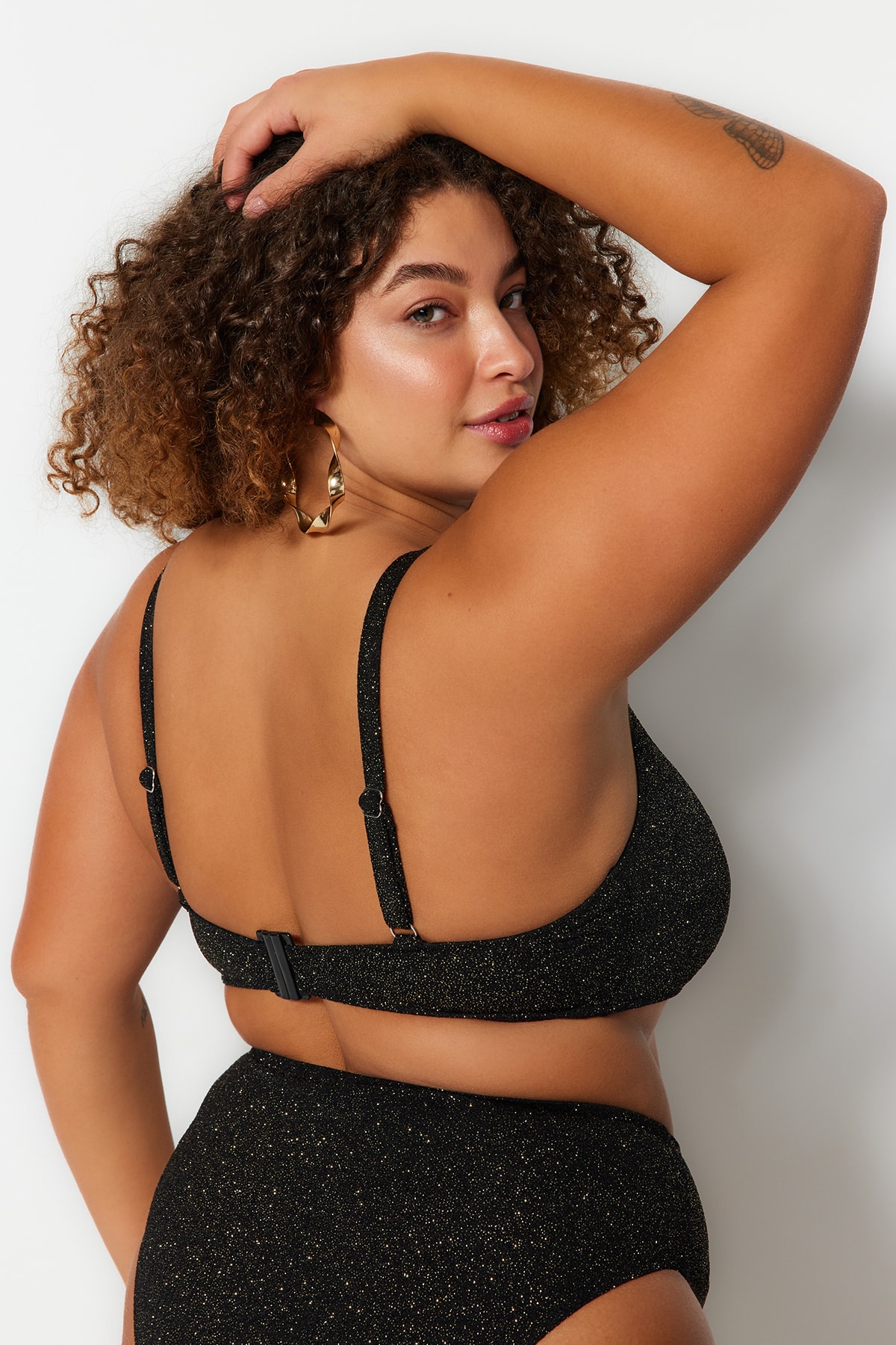 Trendyol Black Glittery Fabric Bralette Bikini Top