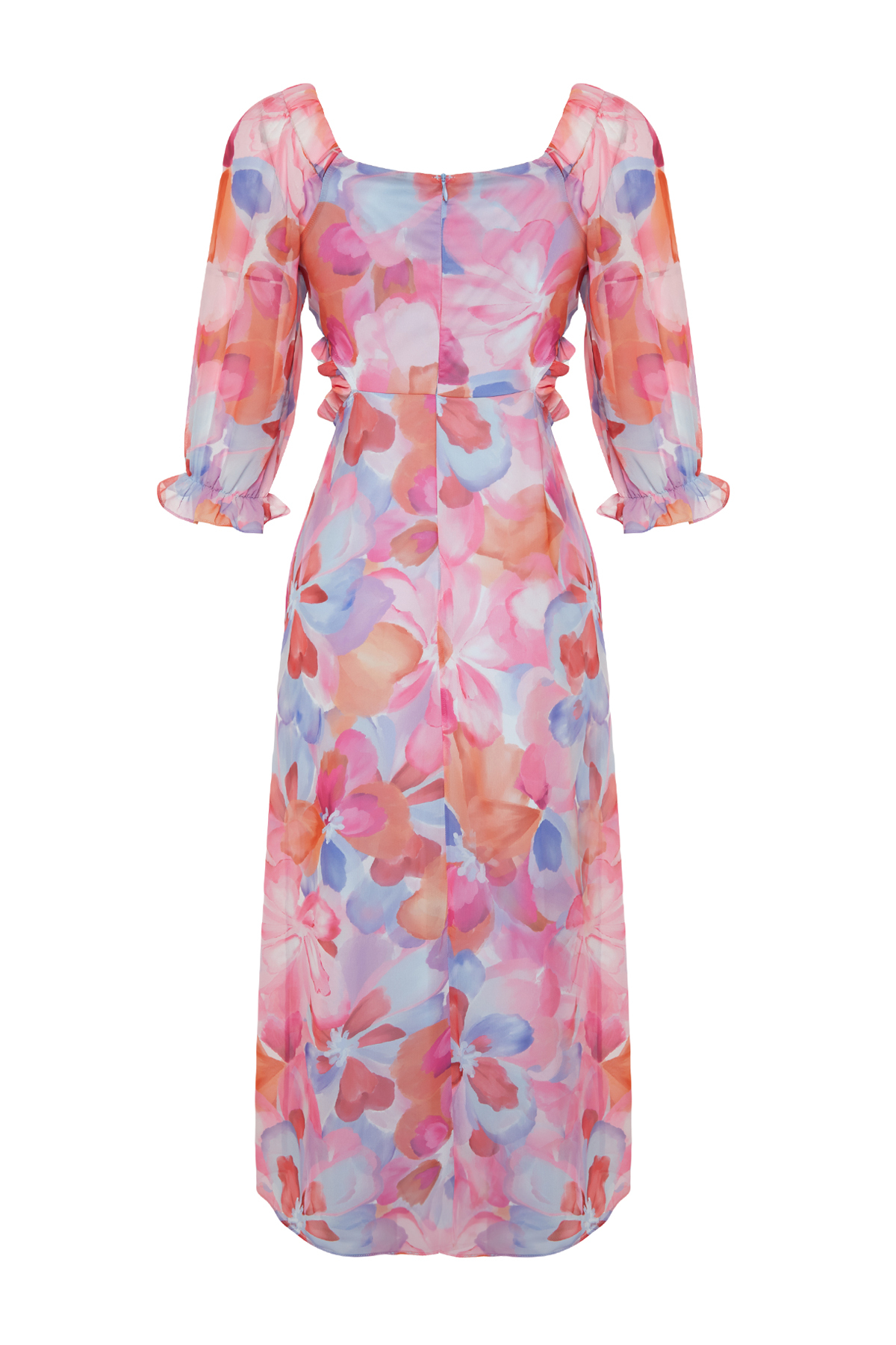 Trendyol Pink Floral Patterned A-Line Madonna Collar Chiffon Lined Maxi Woven Dress