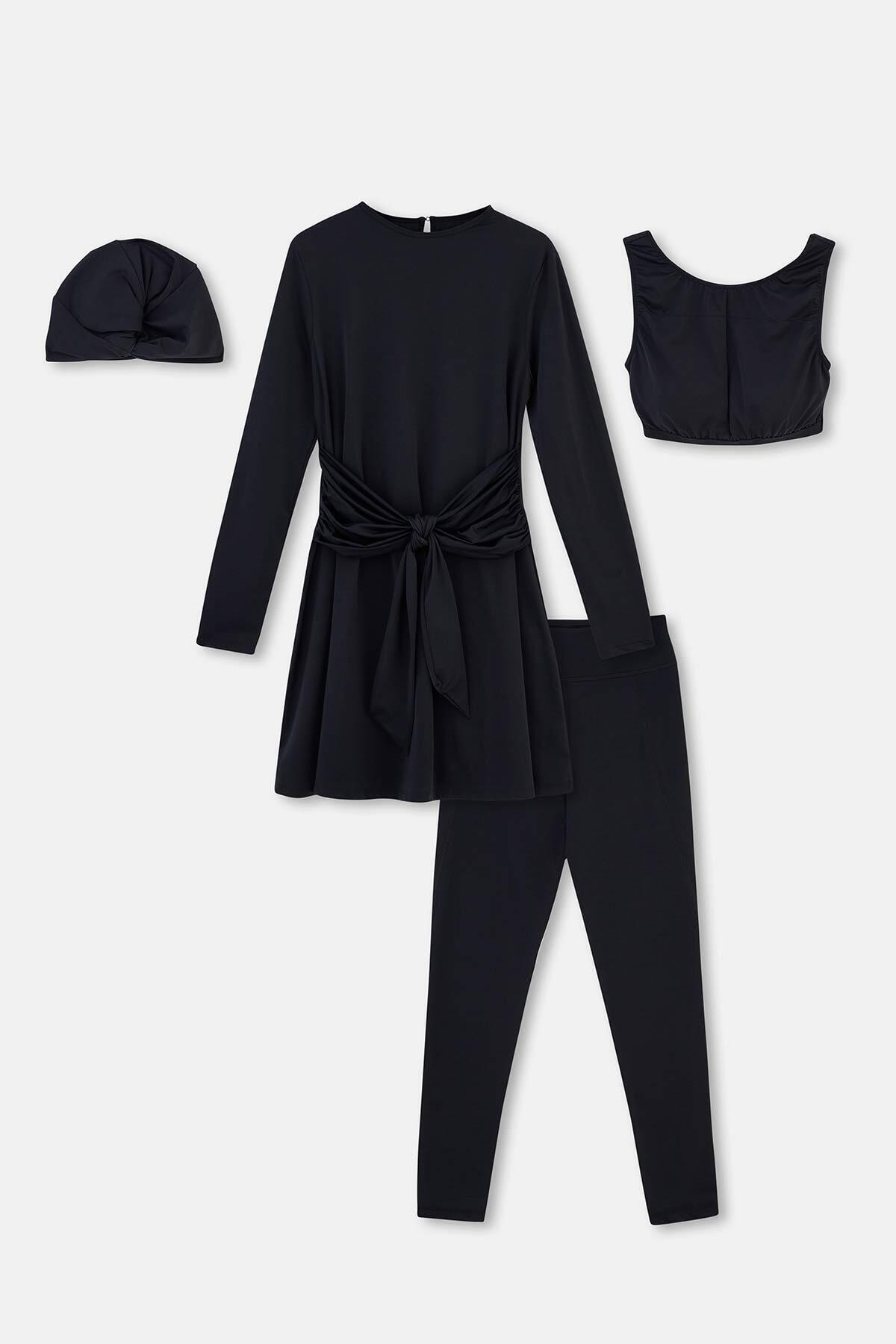 Levně Dagi Black Long Sleeve 4-Piece Swimsuit Set