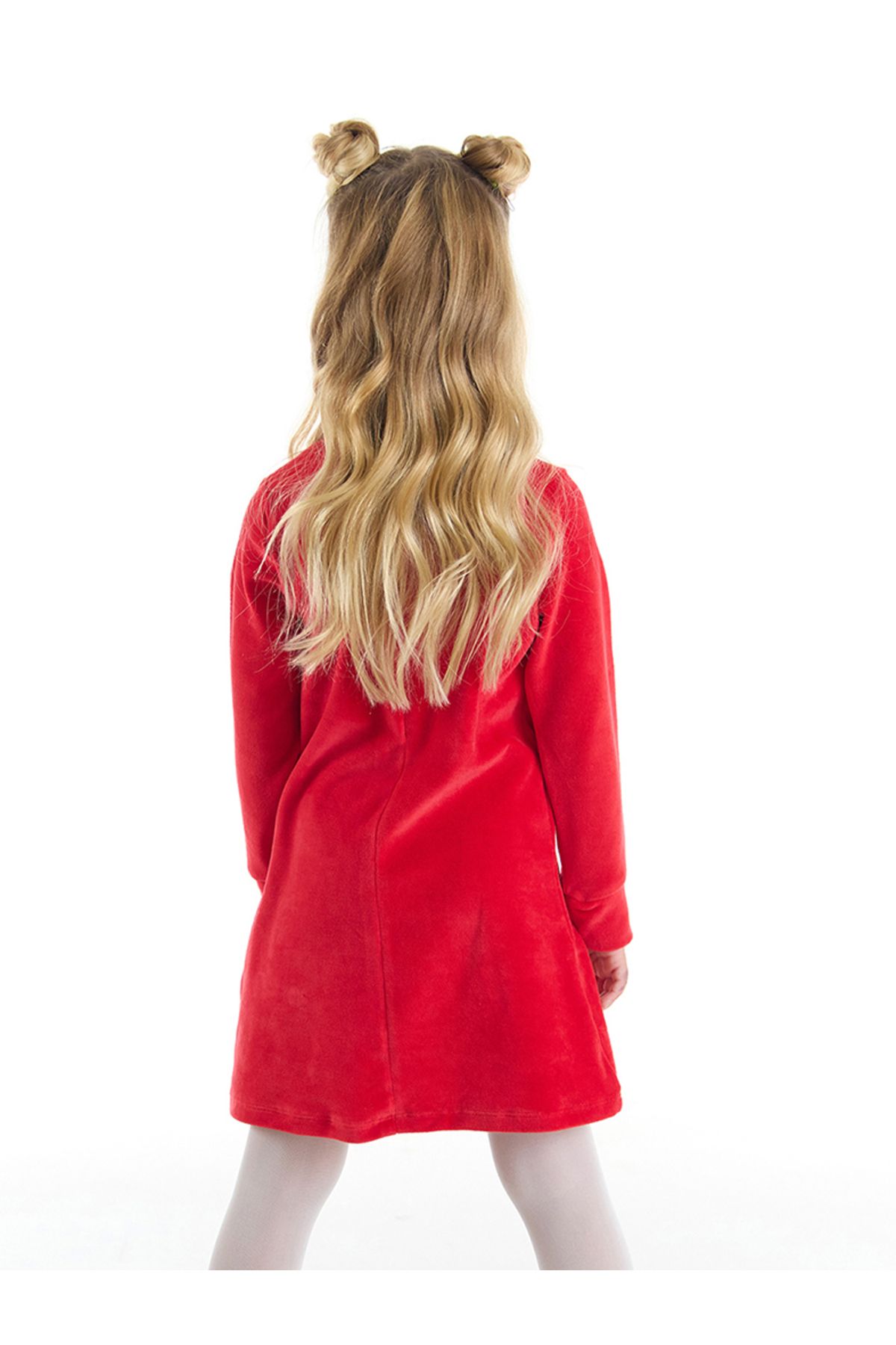 Denokids Naughty Stag Girl Christmas Velvet Red Dress