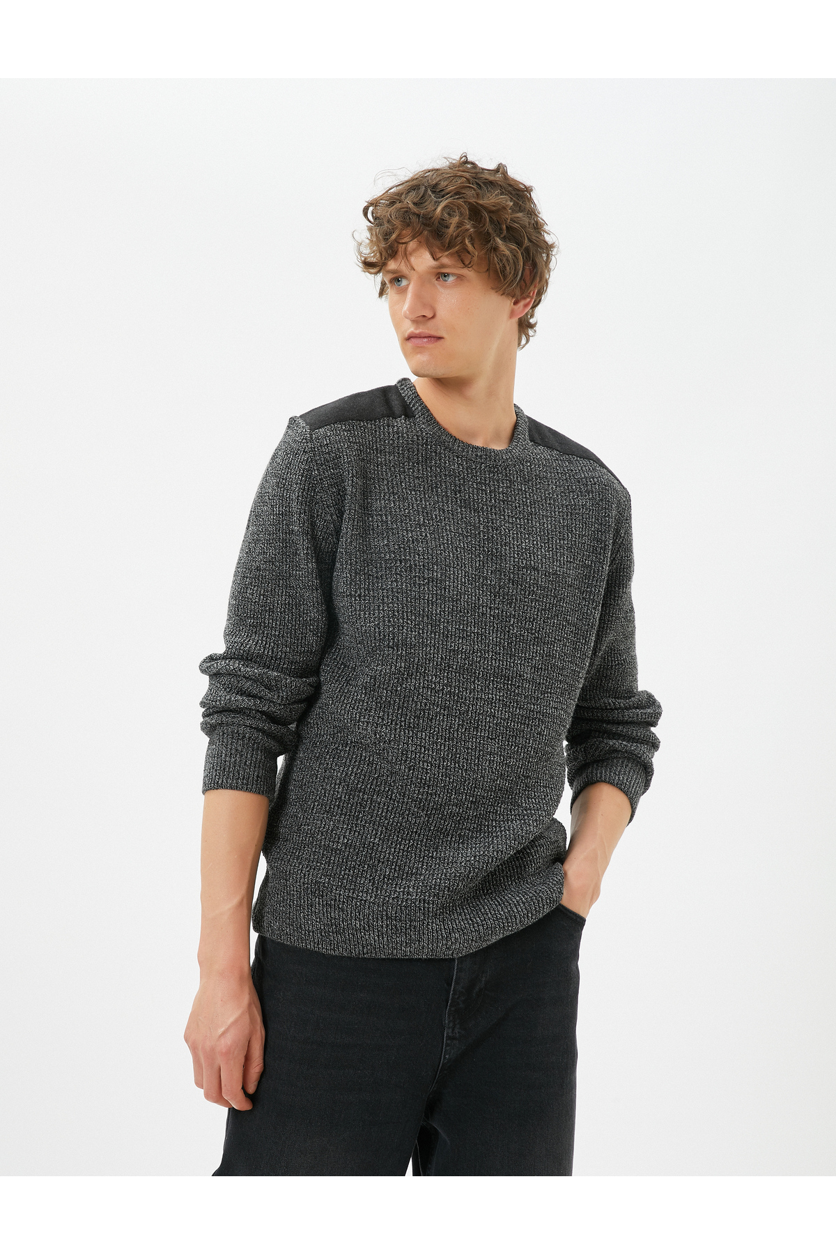 Levně Koton Marbled Sweater Slim Fit Textured Crew Neck Shoulder Detail.