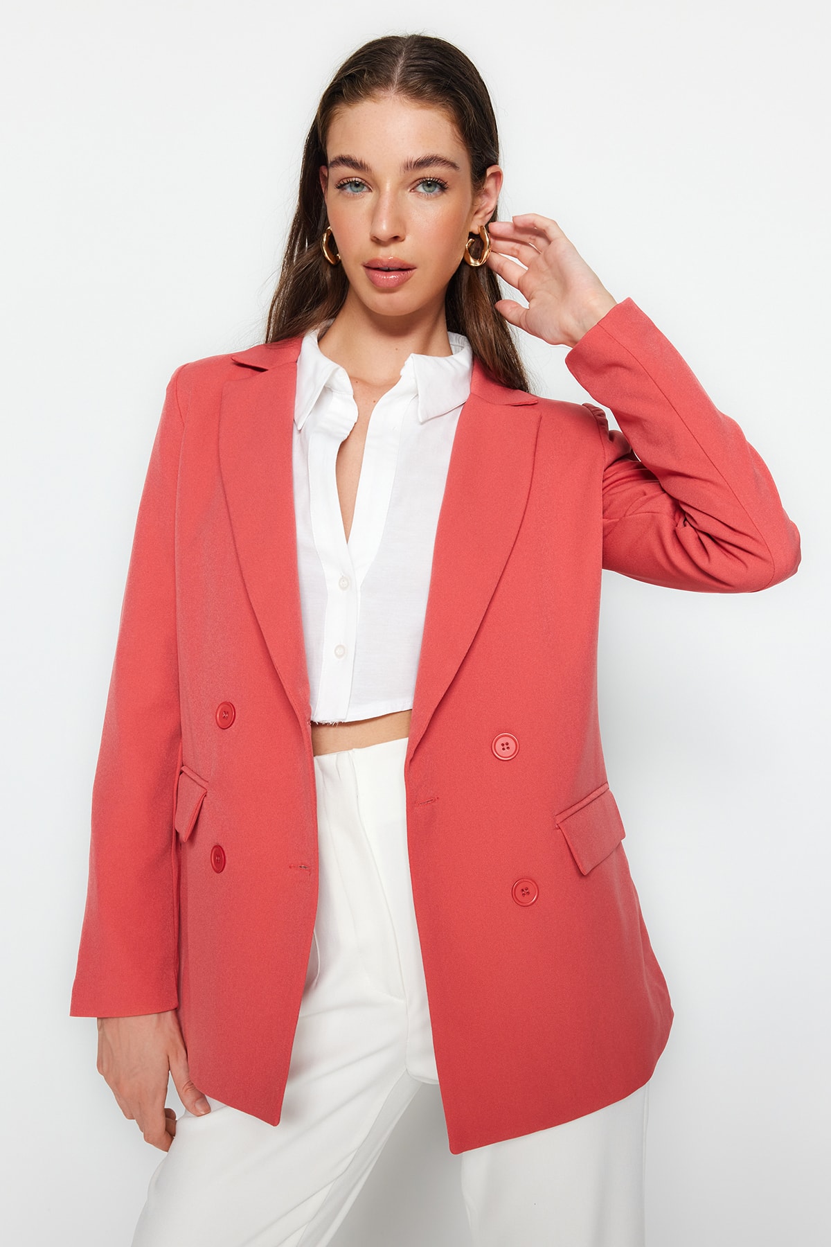 Trendyol Red Regular Lined Double Breasted Closure Woven Blazer Jacket