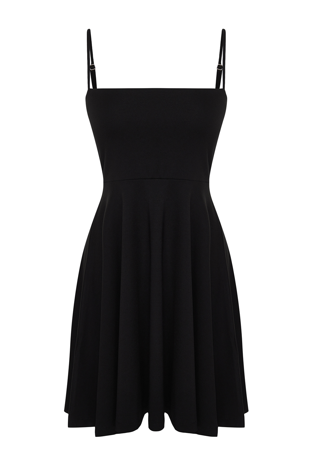 Trendyol Black Plain Mini Flounce Flexible Skater/Waist Open Mini Knit Dress