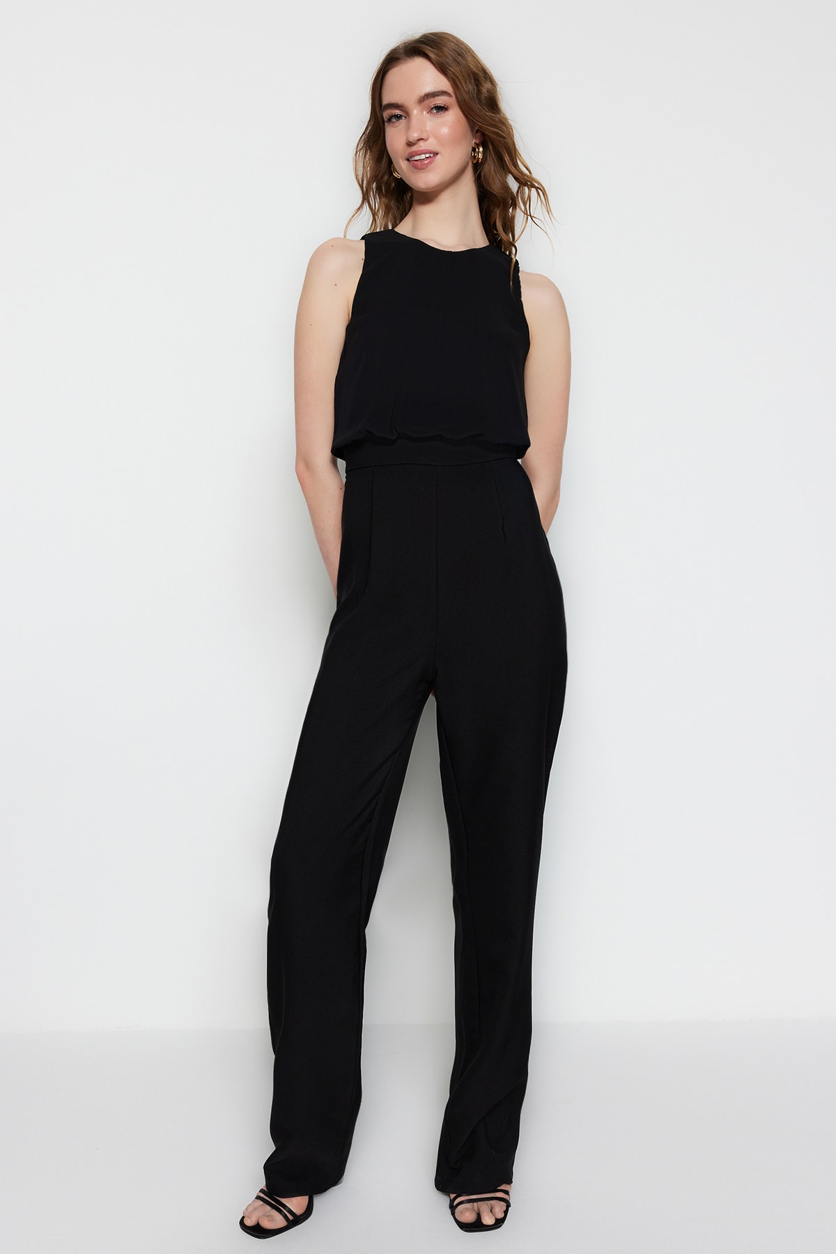 Trendyol Black Maxi Woven Top Lined Jumpsuit