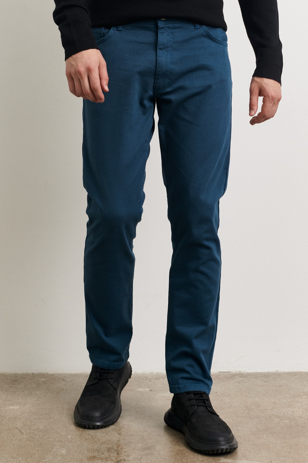 ALTINYILDIZ CLASSICS Men's Petrol Comfort Fit Relaxed Cut Greensboro Dobby Flexible Trousers