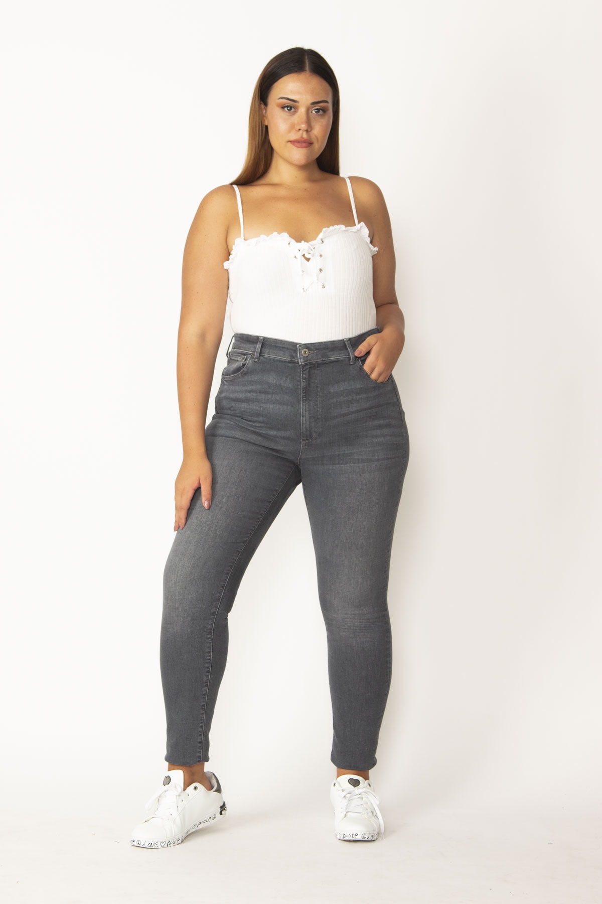Levně Şans Women's Plus Size Smoky 5-Pocket Skinny Jeans