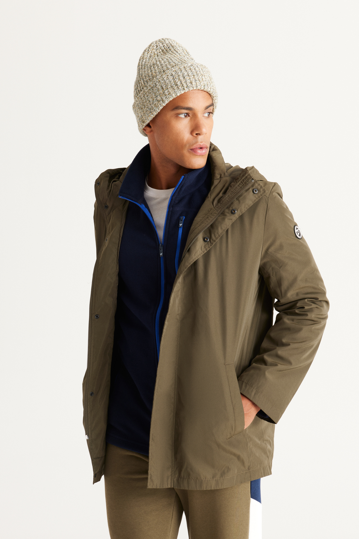 AC&Co / Altınyıldız Classics Men's Khaki Standard Fit Regular Fit Windproof Hooded High Neck Coats Trench Coat