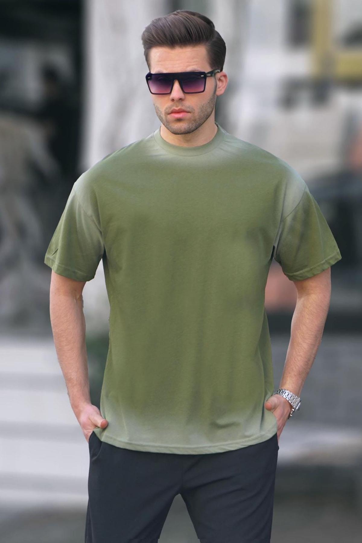 Levně Madmext Khaki Oversize Basic T-Shirt 6123