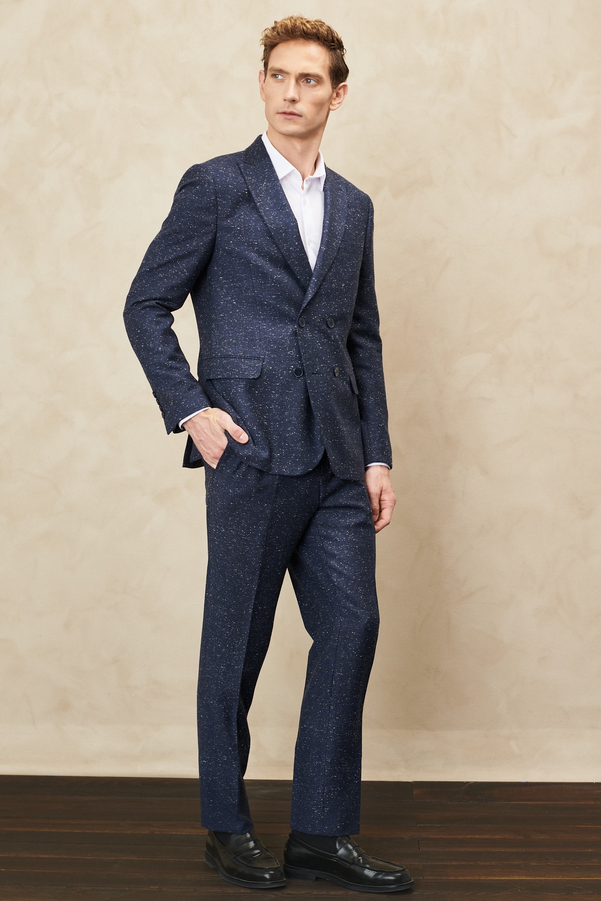 ALTINYILDIZ CLASSICS Men's Navy Blue Slim Fit Slim Fit Dovetail Collar Tweet Patterned Woolen Suit