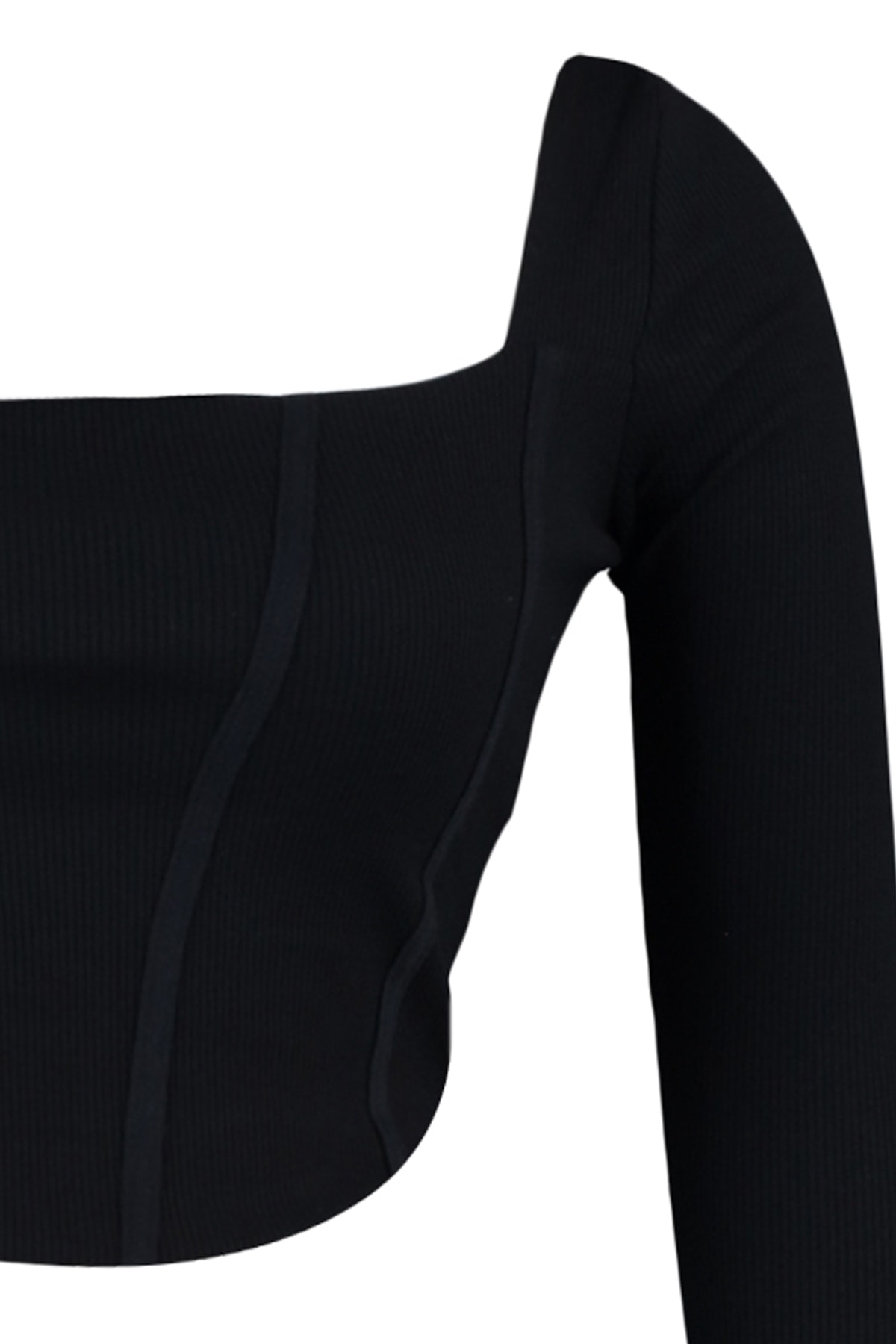 Trendyol Curve Black Ribbed Piping Detailed Knitted Blouse