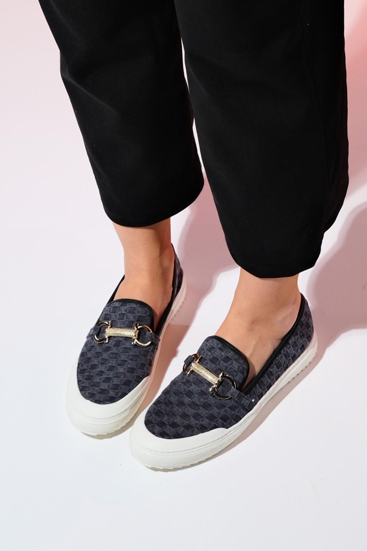 LuviShoes Marrakesh Black Denim Women's Buckled Loafer Shoes