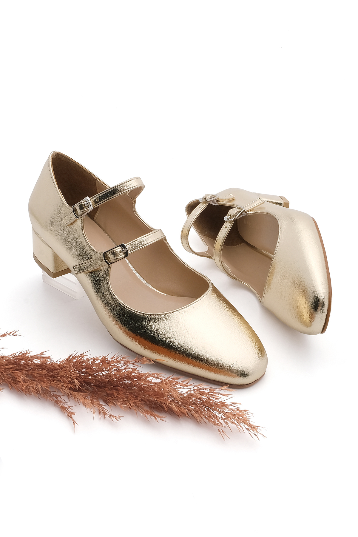 Levně Marjin Women's Double Strap Classic Heel Shoes Alsef Gold