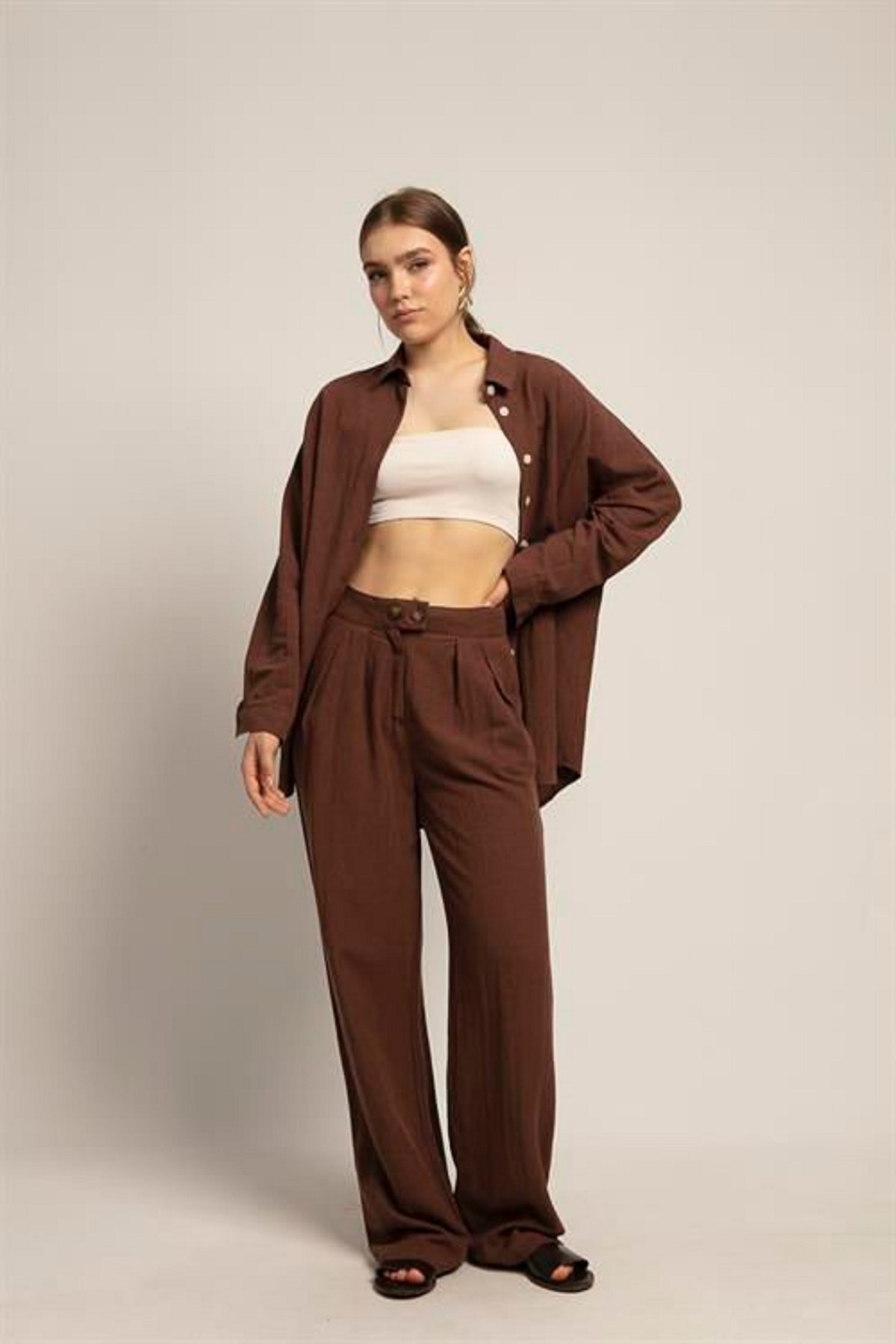 Laluvia Brown Shirt and Pants Set