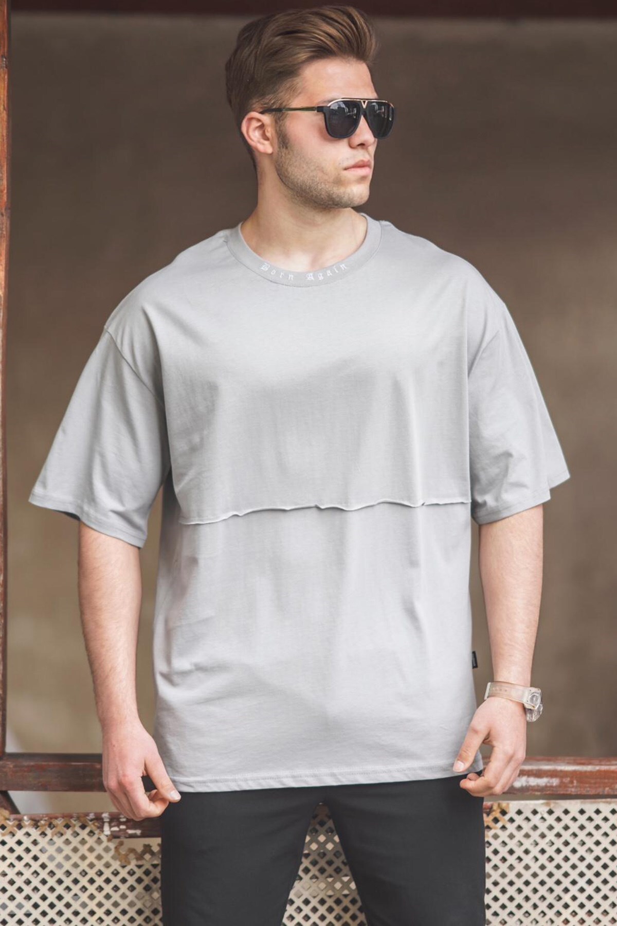 Levně Madmext Men's Gray Oversized Printed T-Shirt 5250